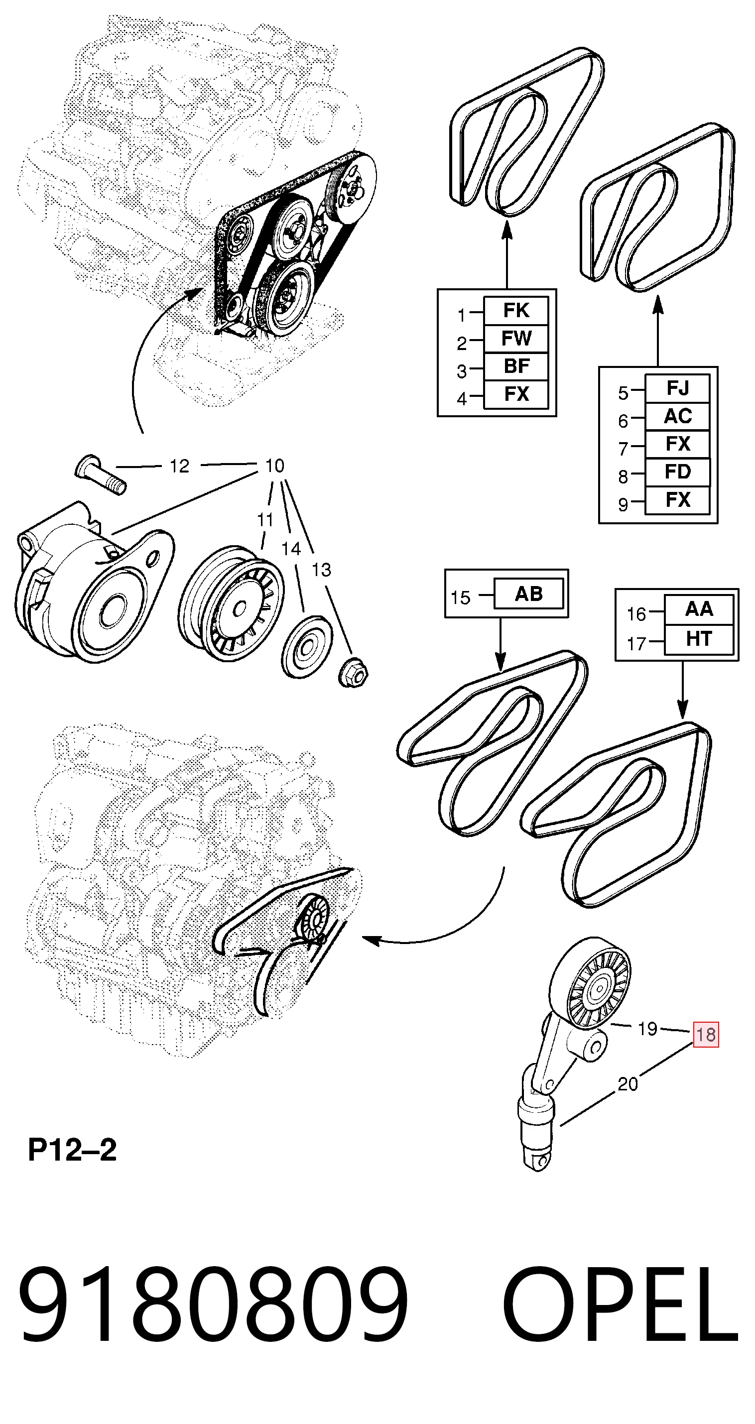 9180809 Opel Tensor de correa de alternador
