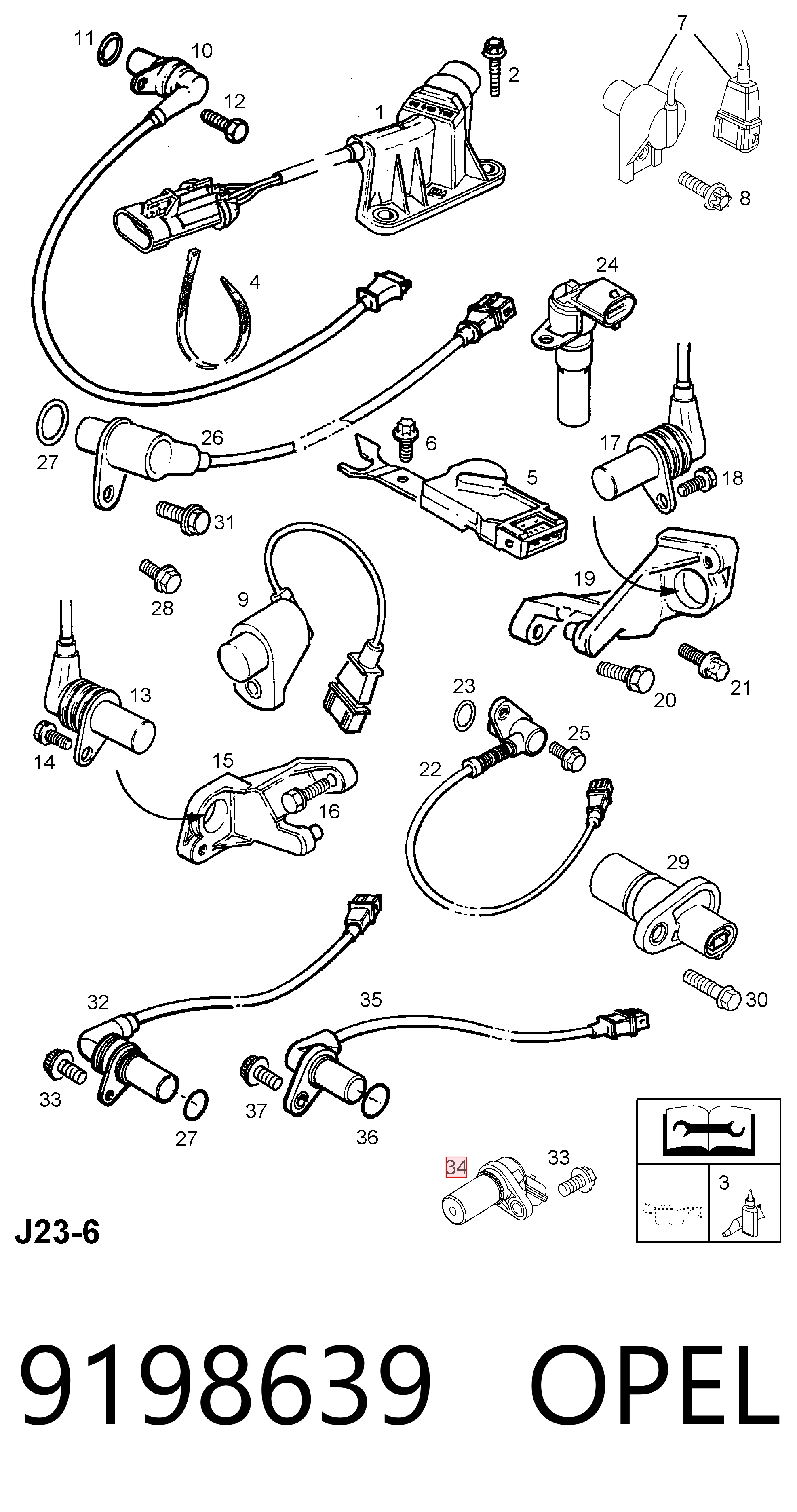 9198639 Opel Sensor de posición del cigüeñal