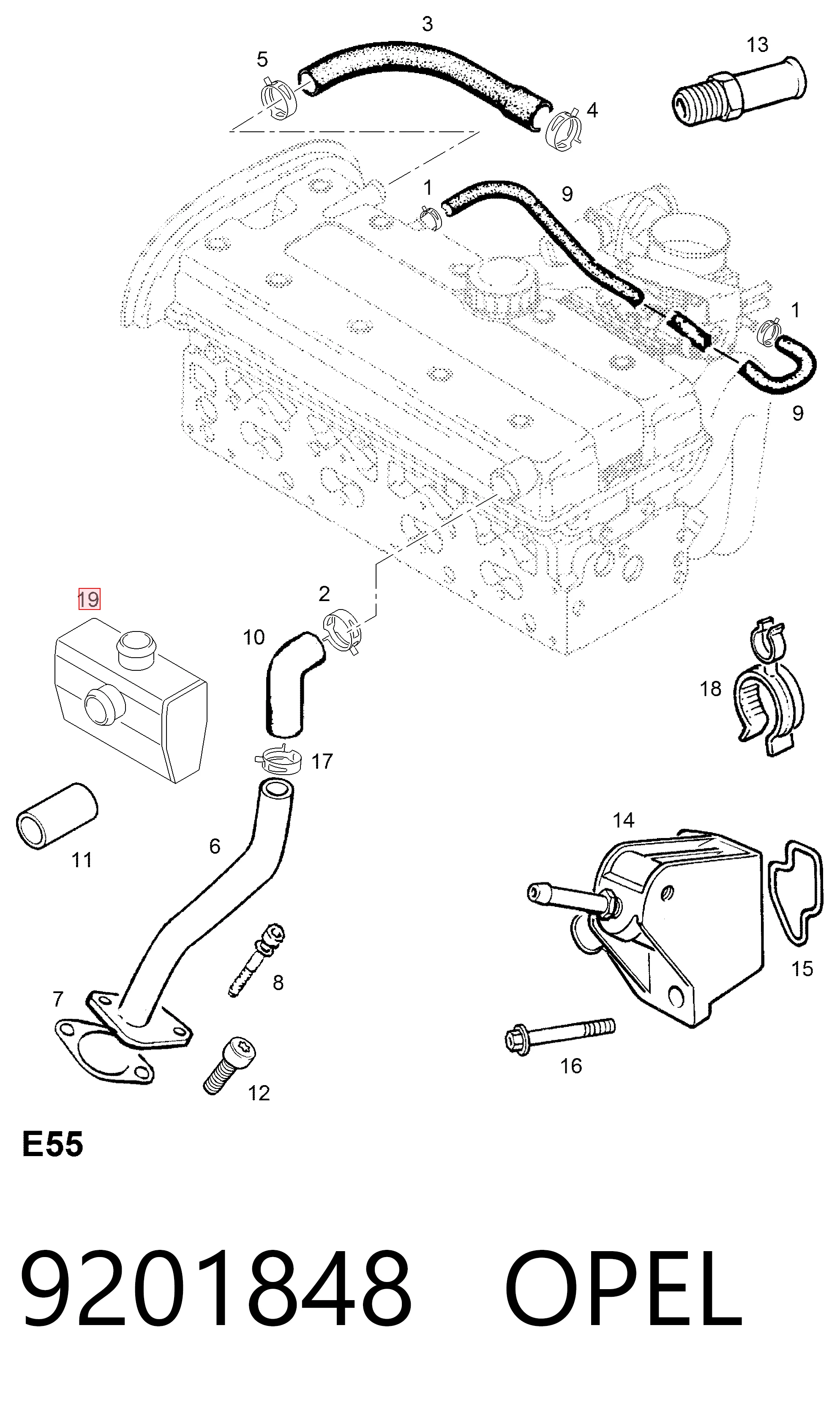 9201848 Opel Separador de aceite del sistema de ventilación del cárter