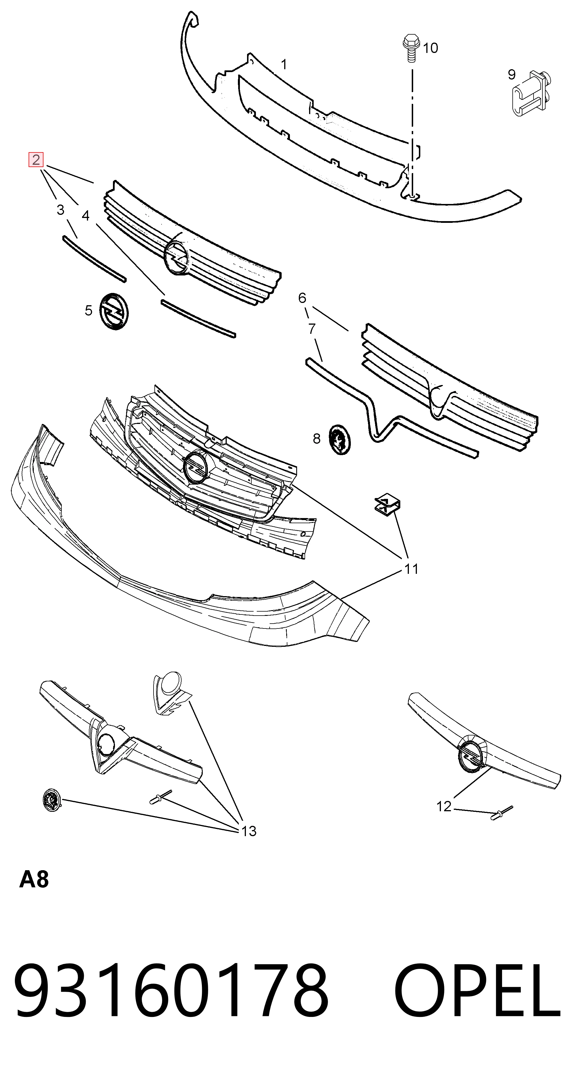 Calandra para Opel Vivaro A F7