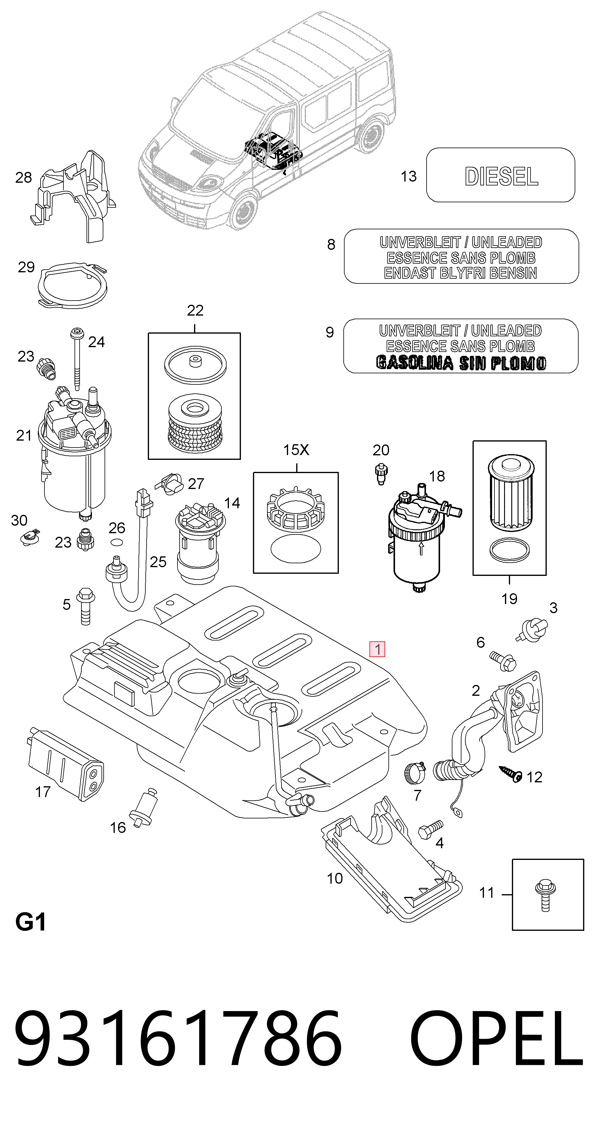 Tanque de combustible para Opel Vivaro A F7