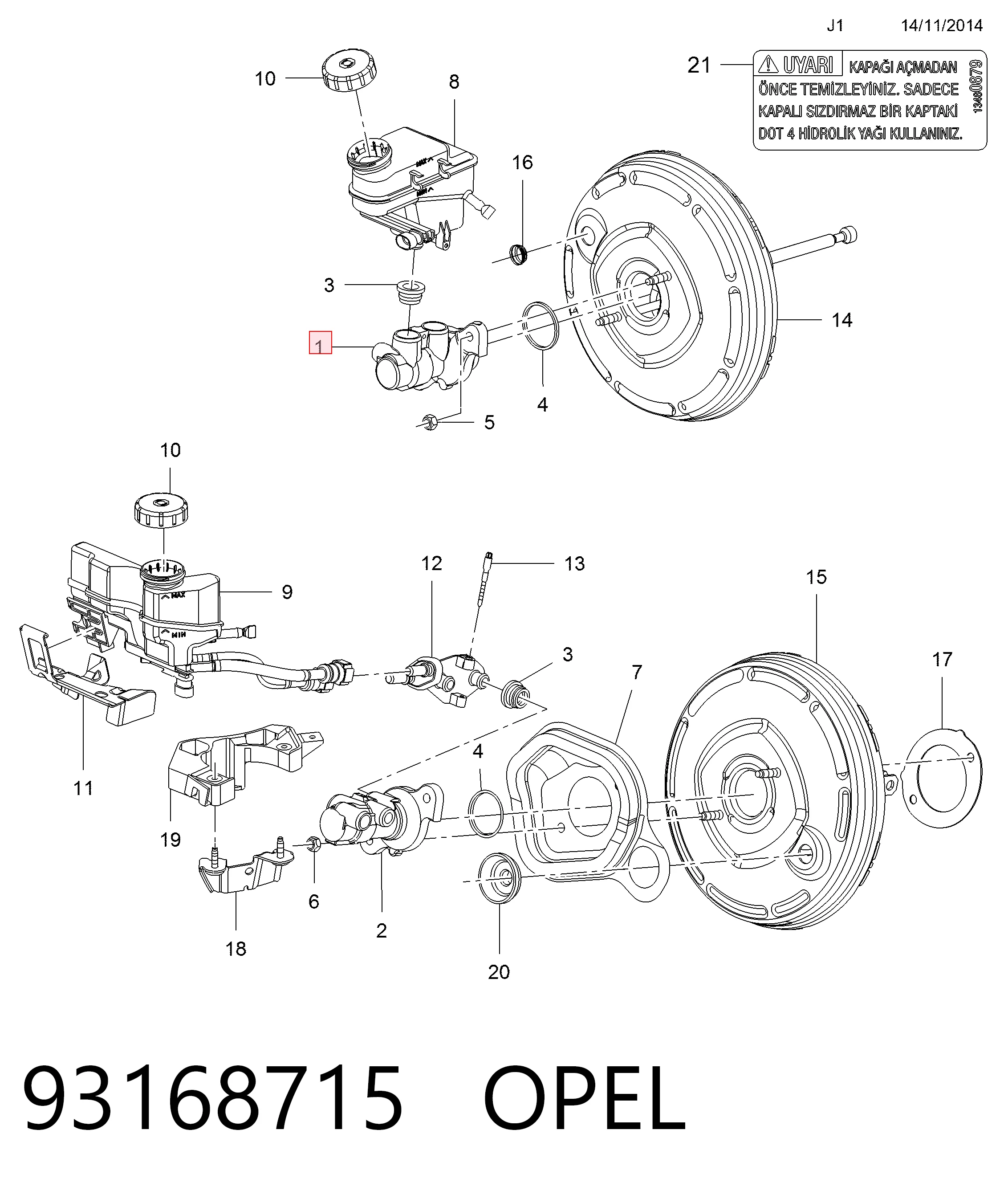 Cilindro principal de frenos para Opel Meriva B 