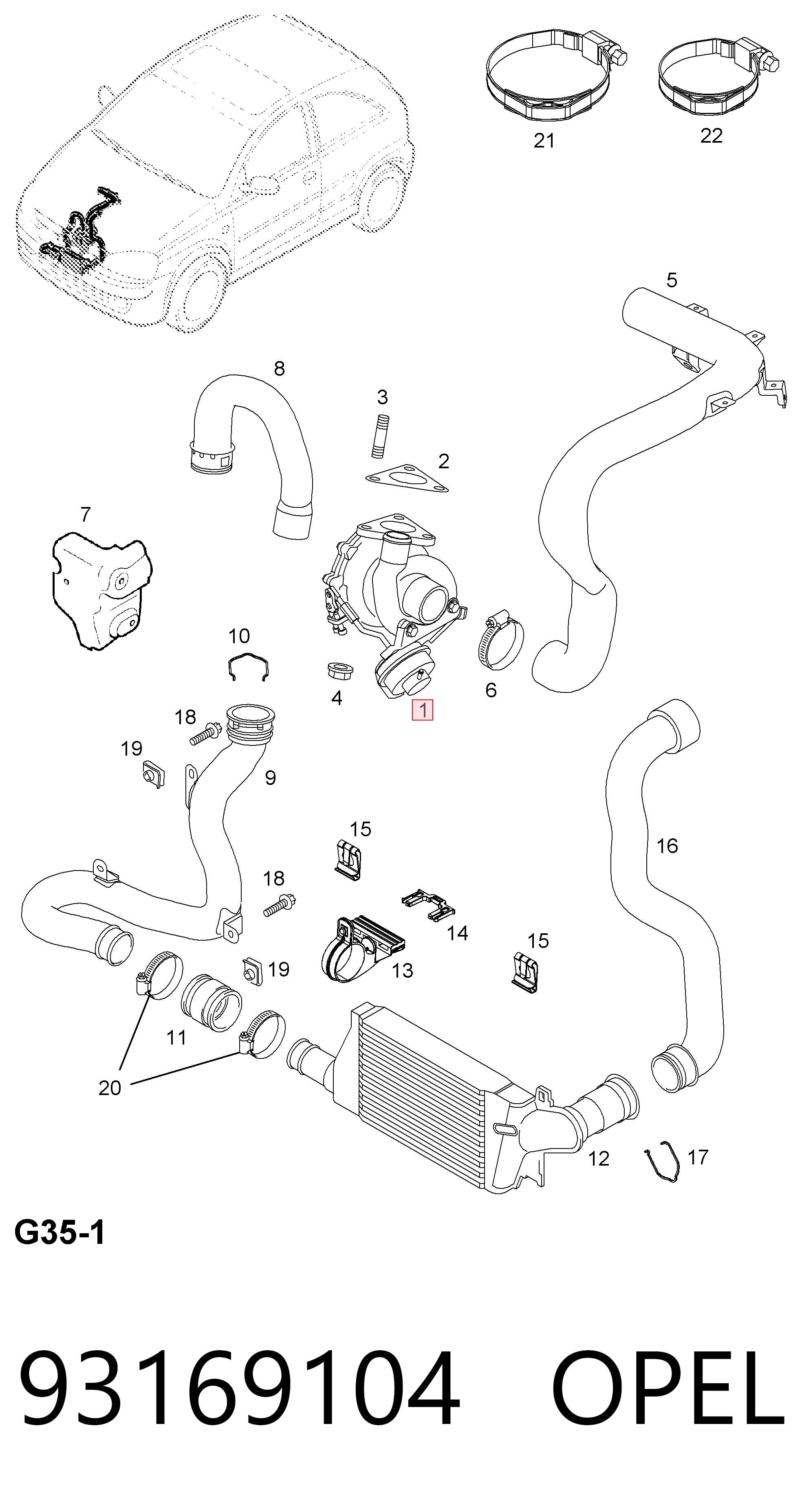 93169104 Opel Turbo para motor