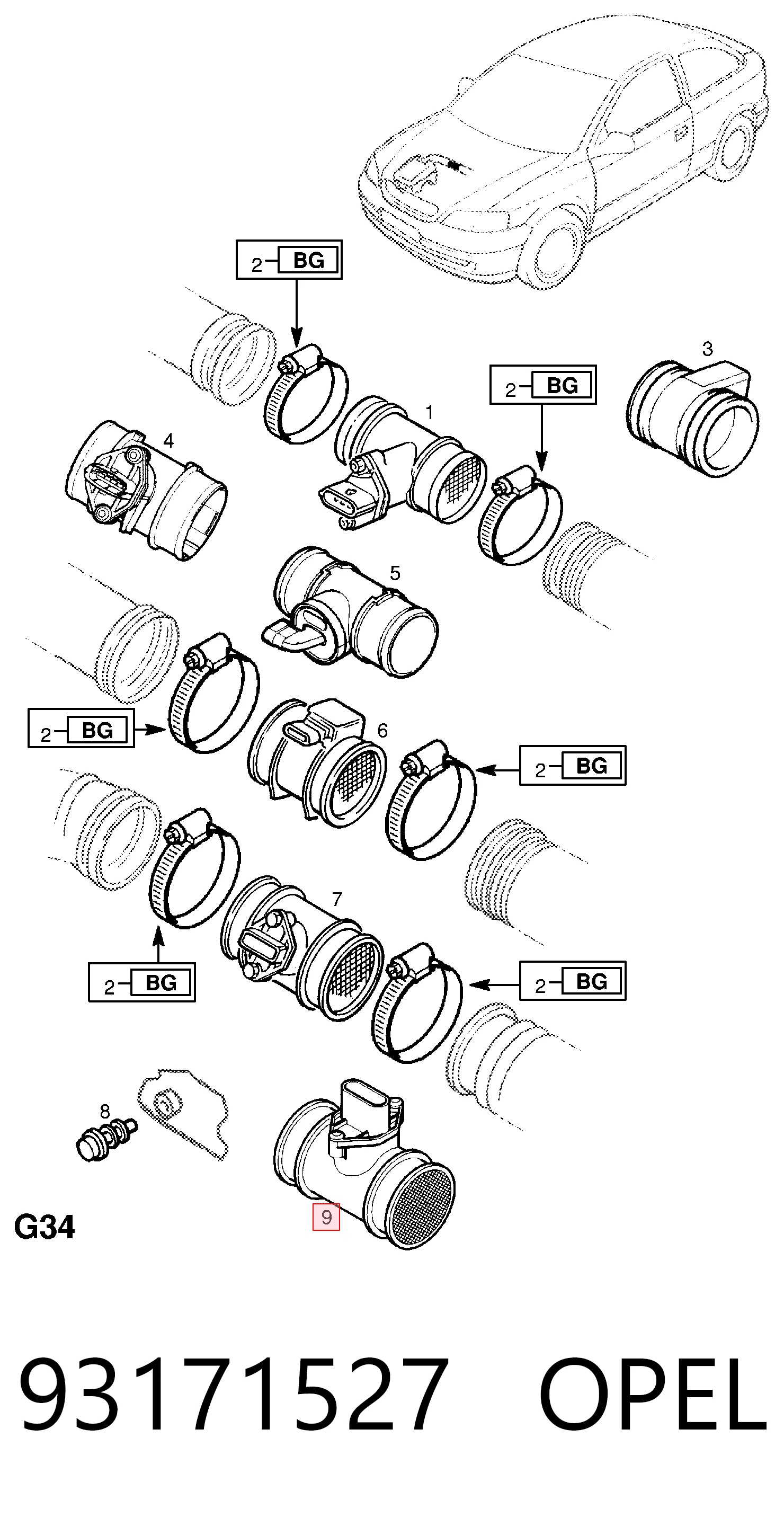 93171527 Opel Sensor de flujo de aire