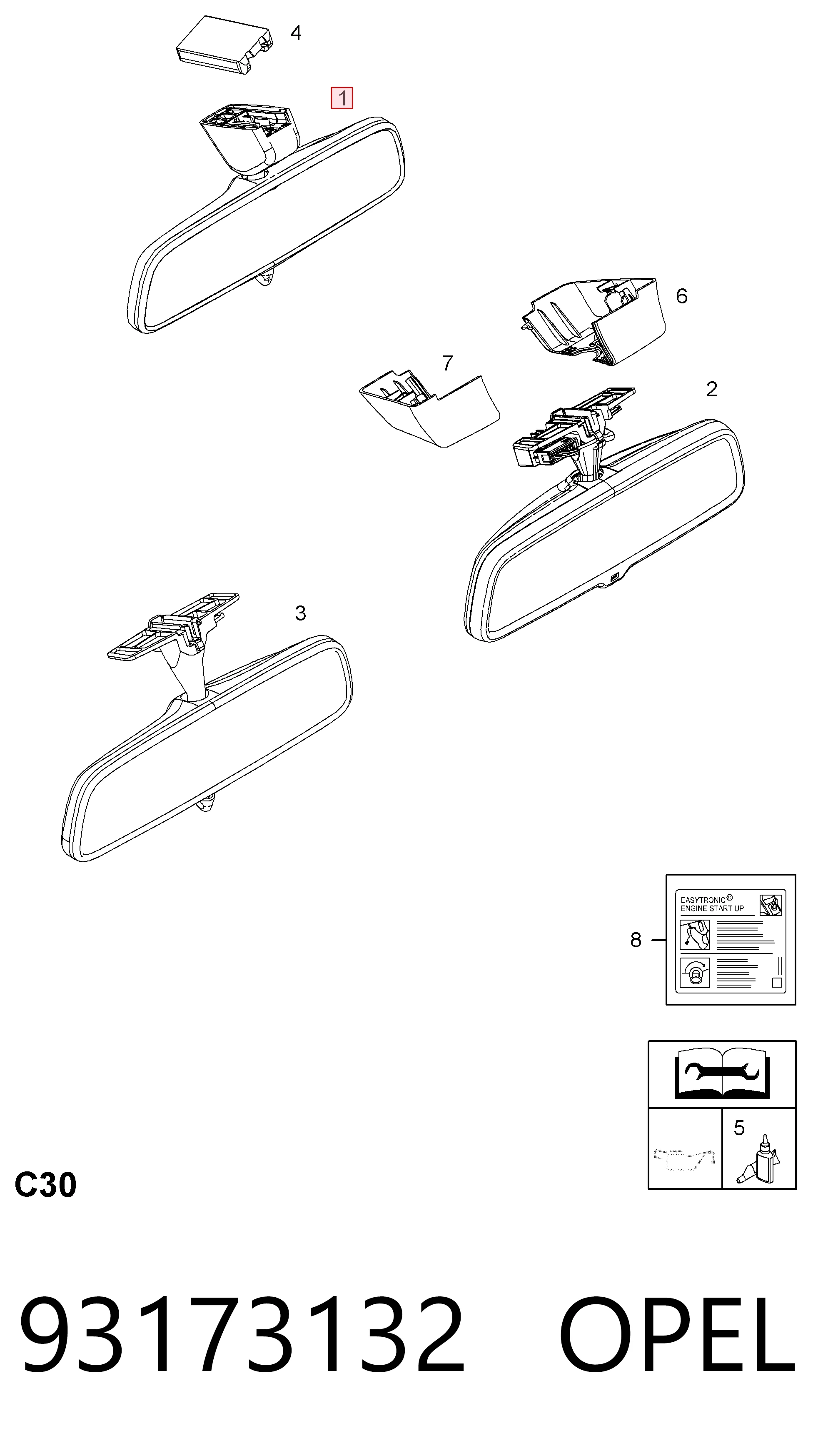 Espejo interior Opel Vectra C familiar (2002 - 2008) precio, desde 31,94 EUR