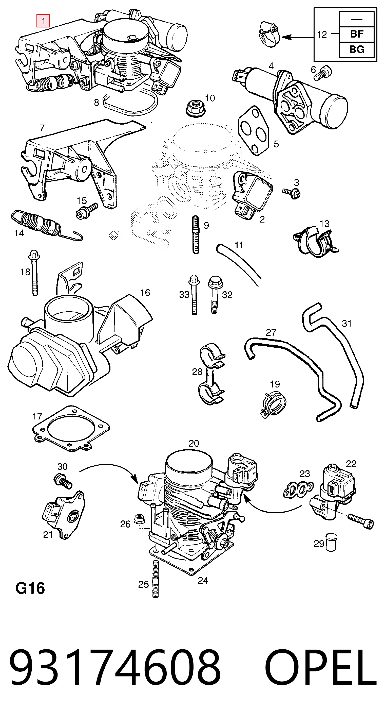 Cuerpo de mariposa 93174608 OPEL