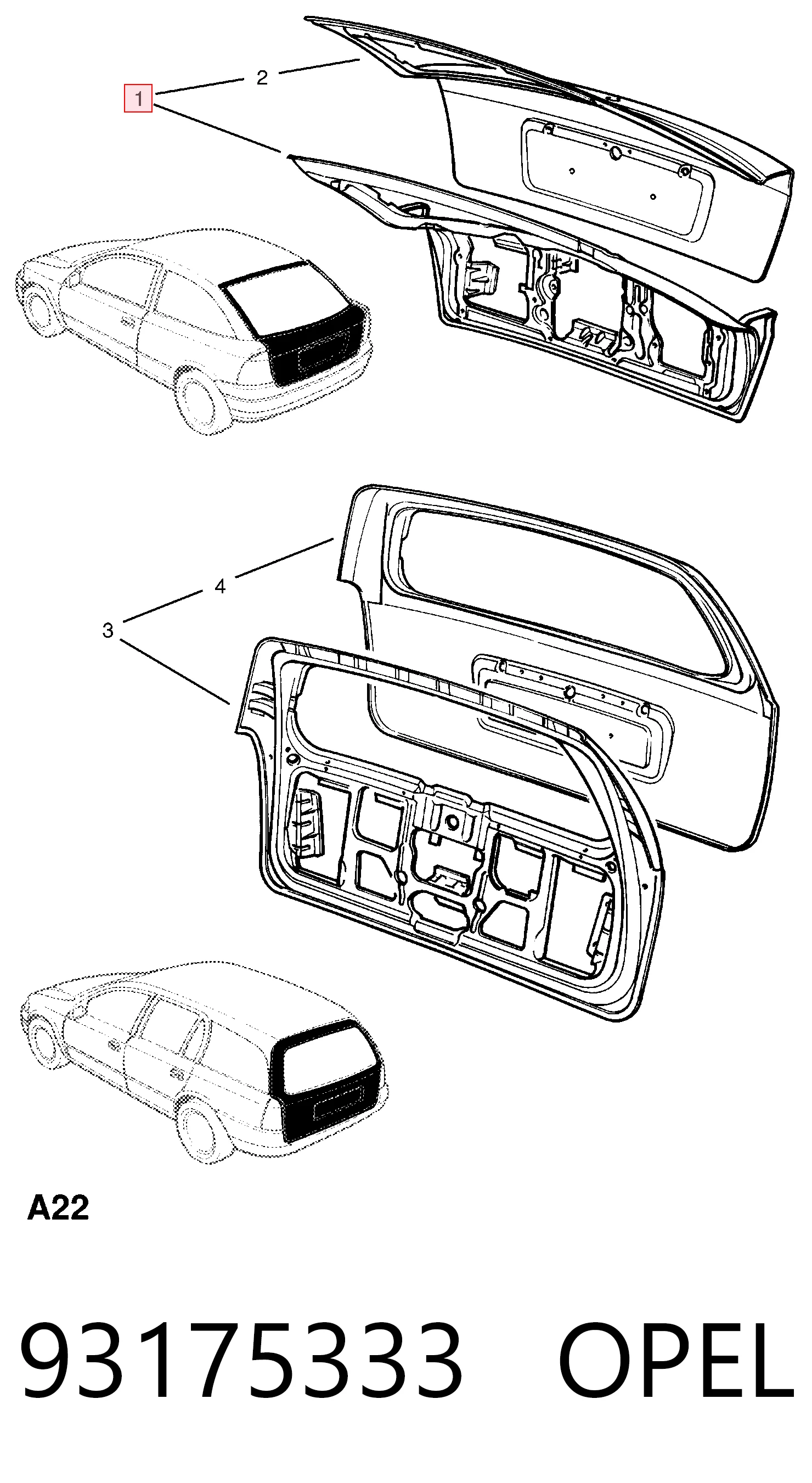 Comprar Puerta trasera del maletero (portón trasero) Opel Astra F48, F08 a bajo precio
