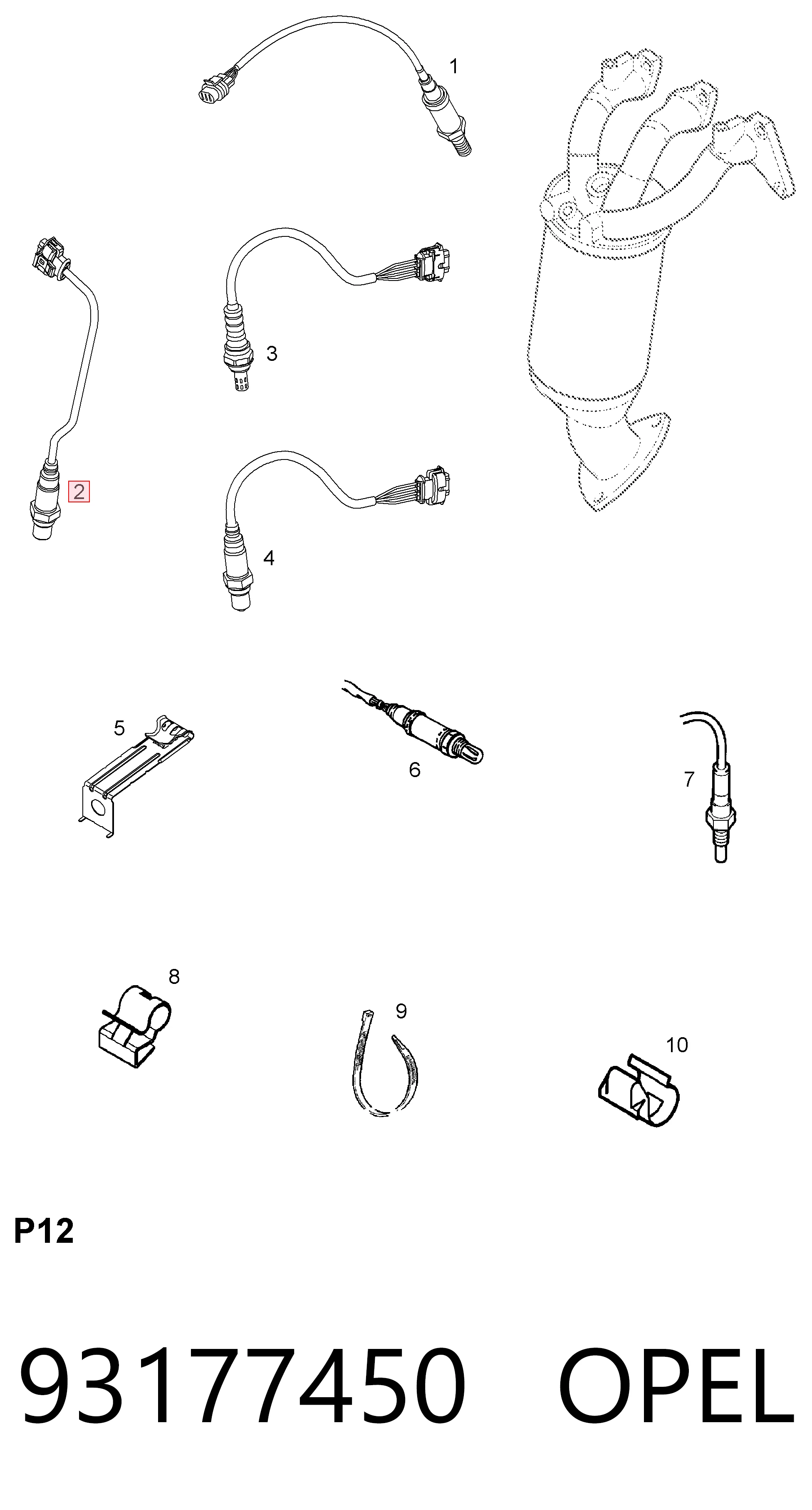 93177450 Opel Sonda lambda de oxígeno posterior al catalizador