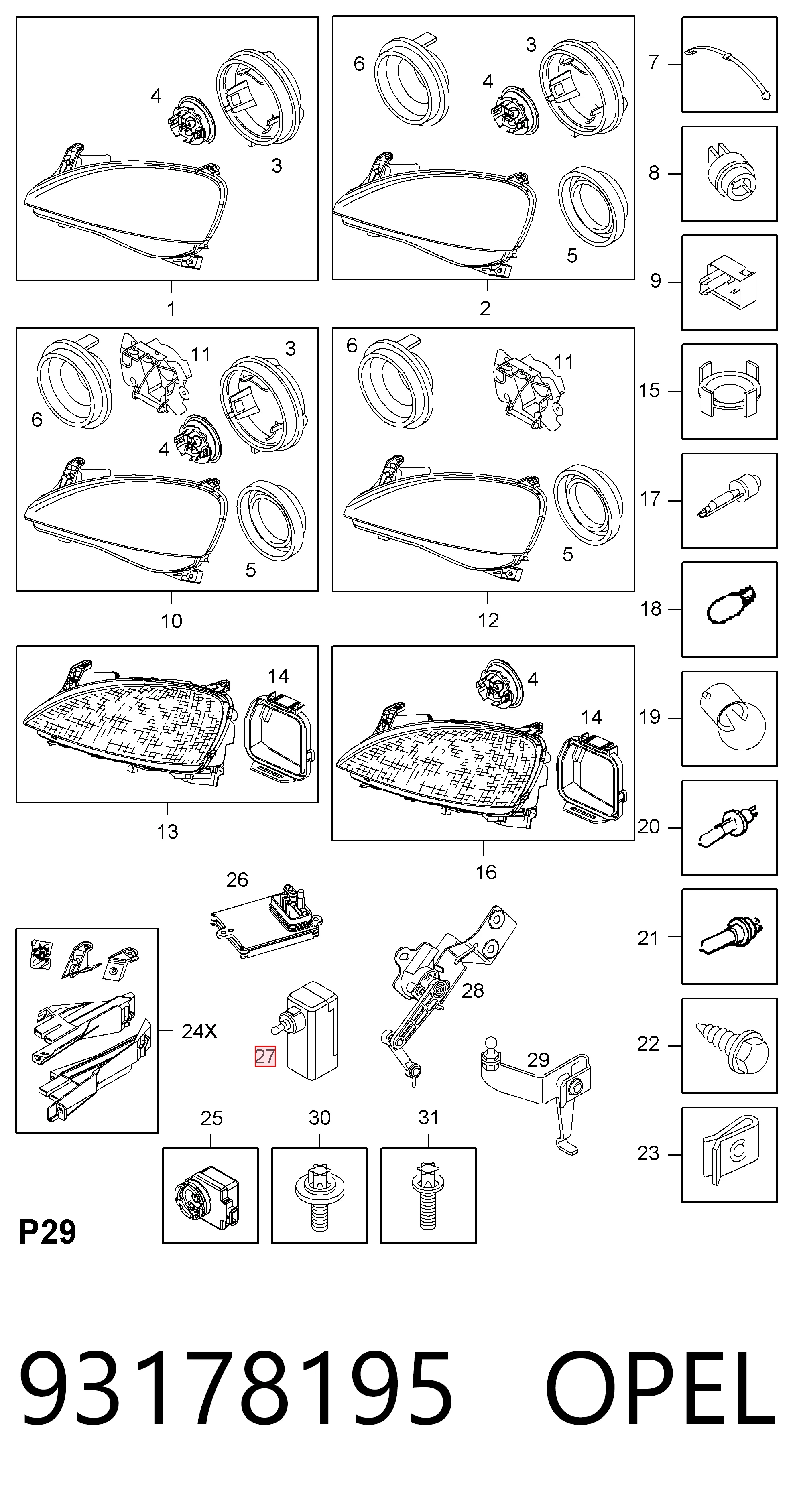 Elemento de regulación del alcance de faros Opel Corsa  (F08, F68)