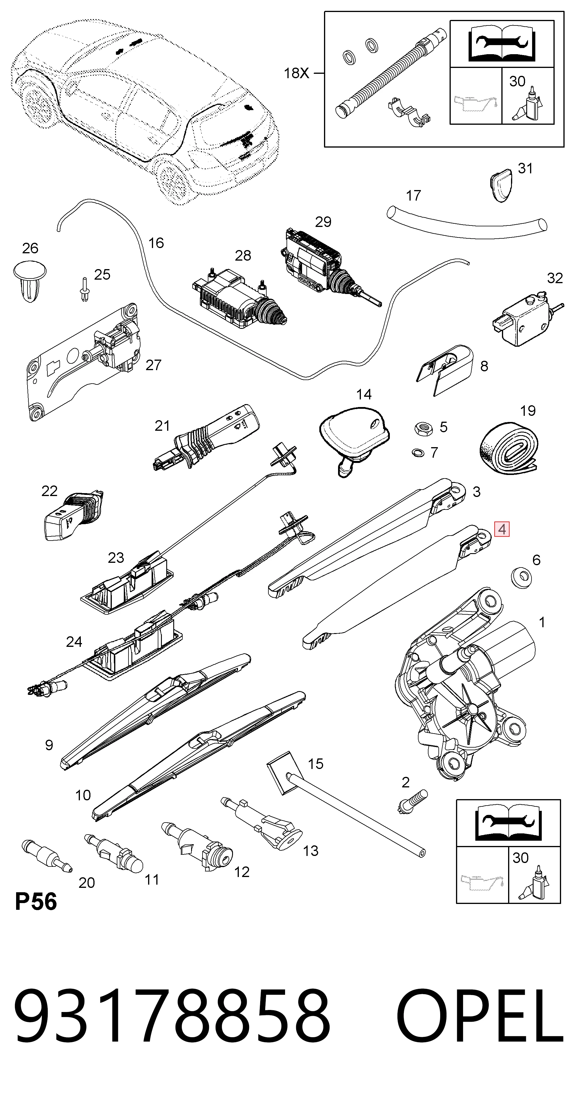 93178858 Opel Brazo del limpiaparabrisas, luna trasera