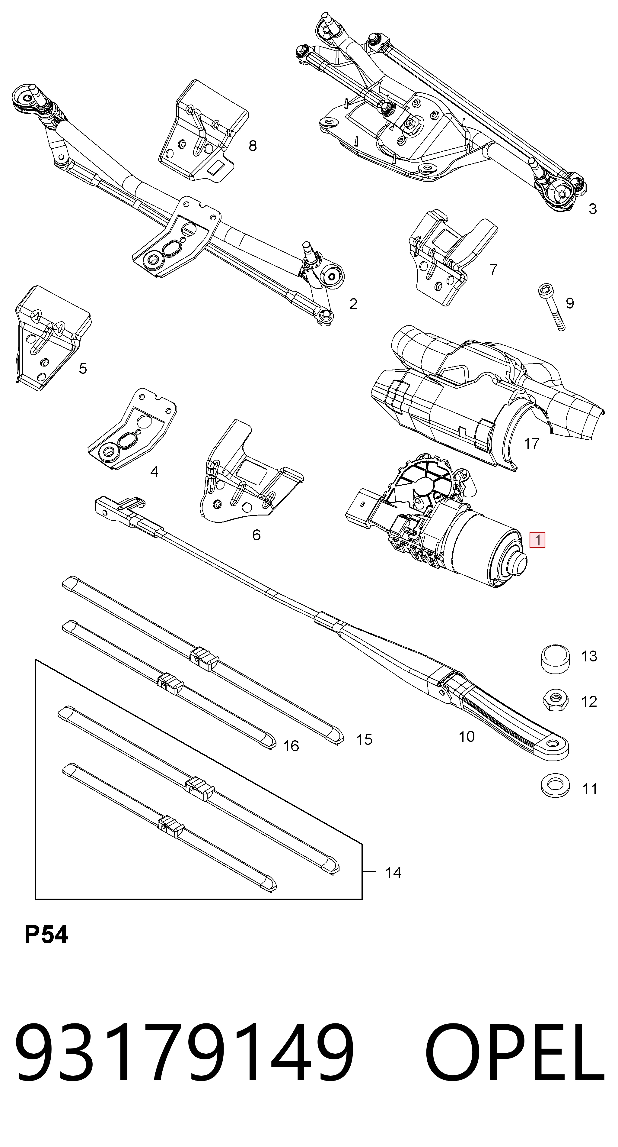 93179149 Opel Motor del limpiaparabrisas