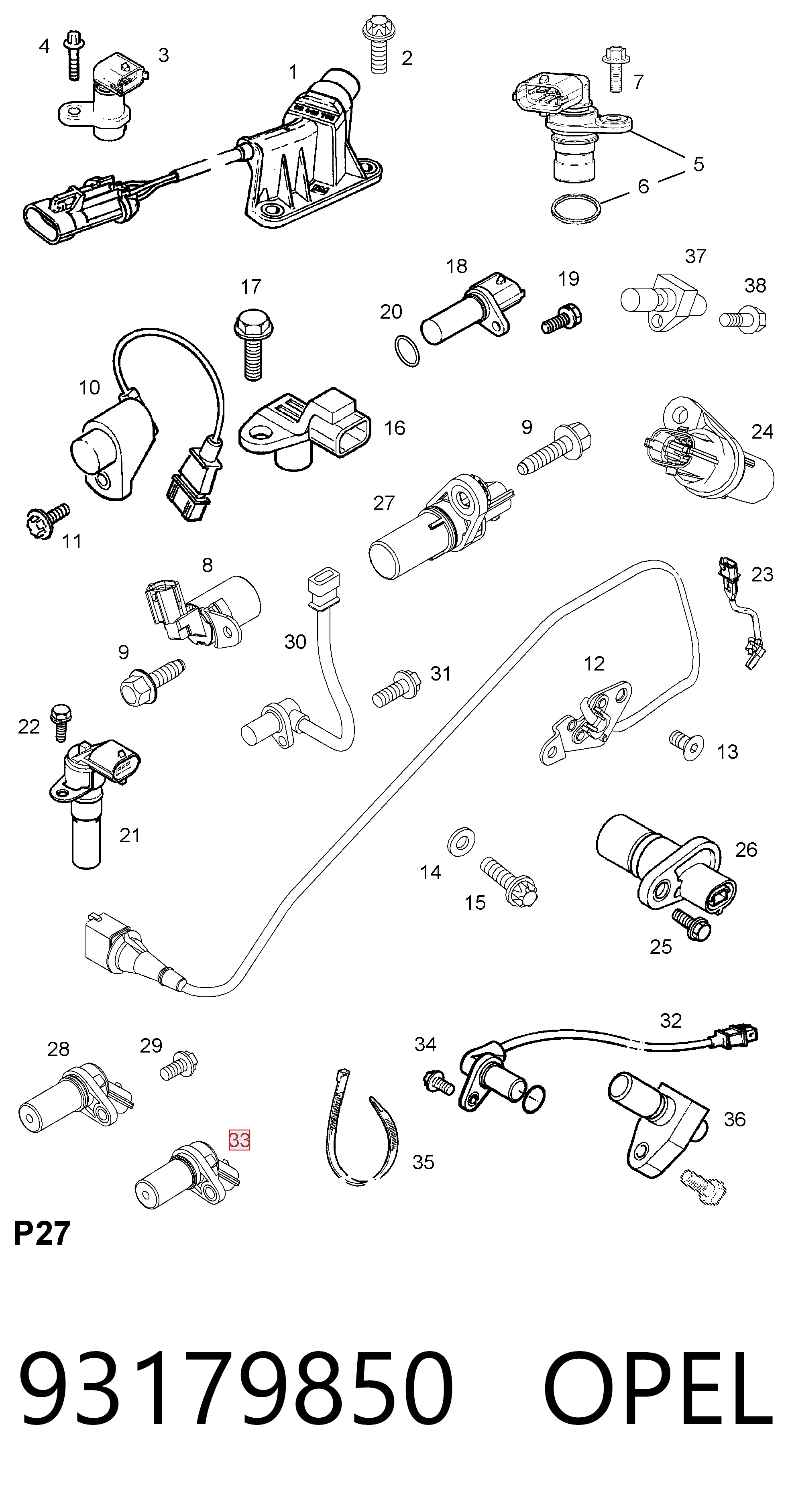 93179850 Opel Sensor de posición del cigüeñal