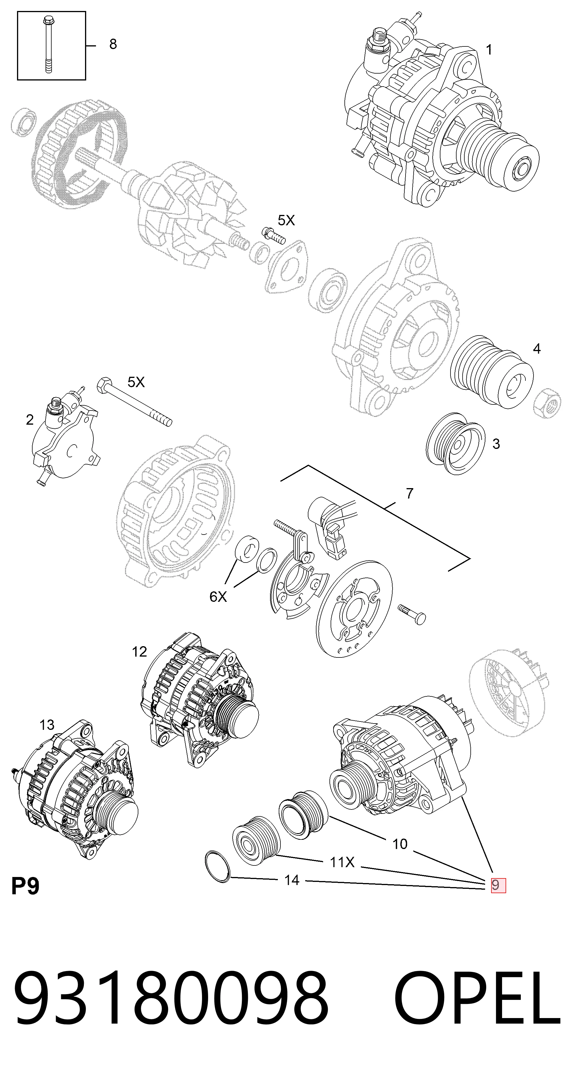 93180098 Opel Alternador de coche