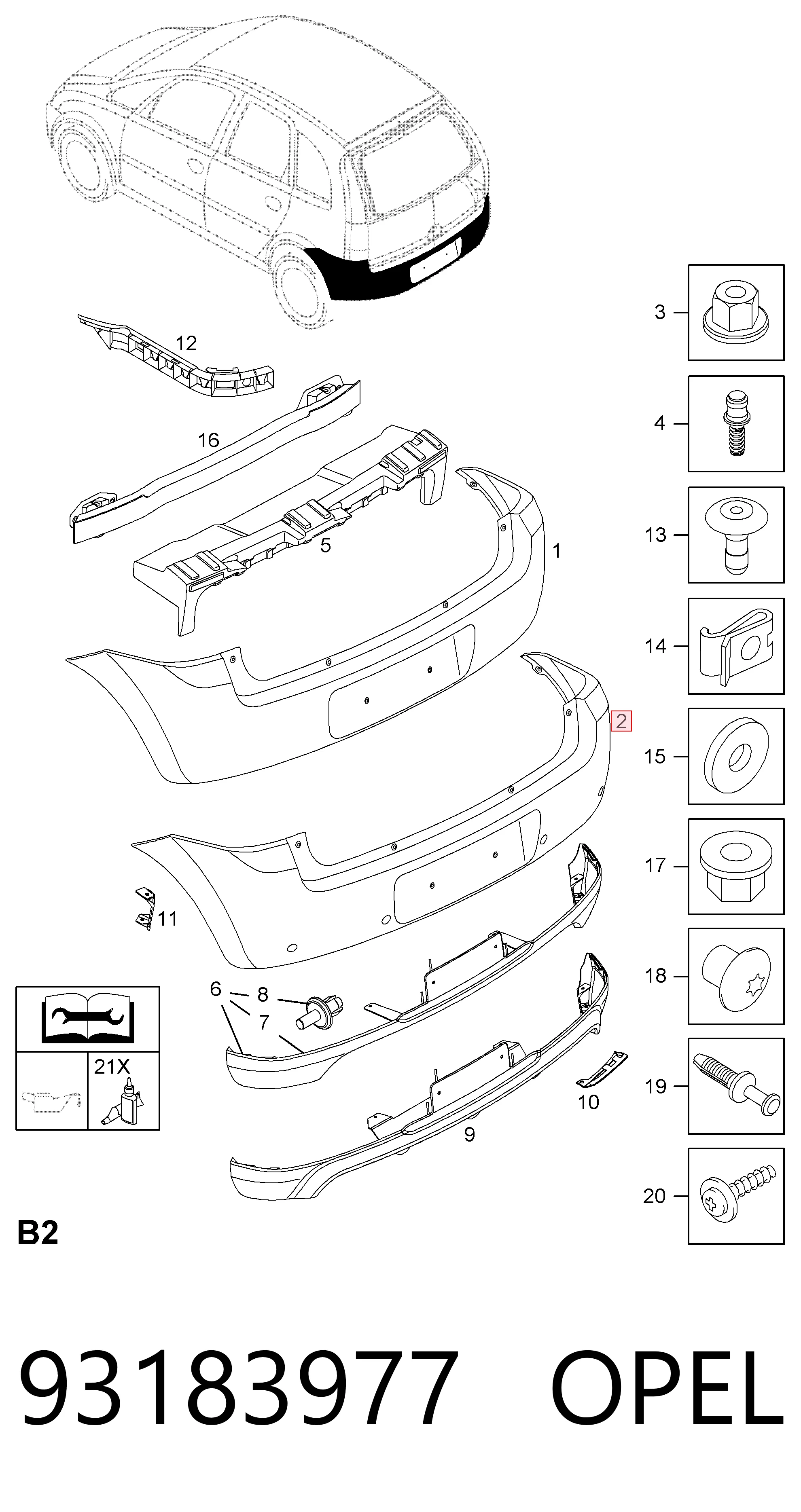 Parachoques trasero 93183977 OPEL