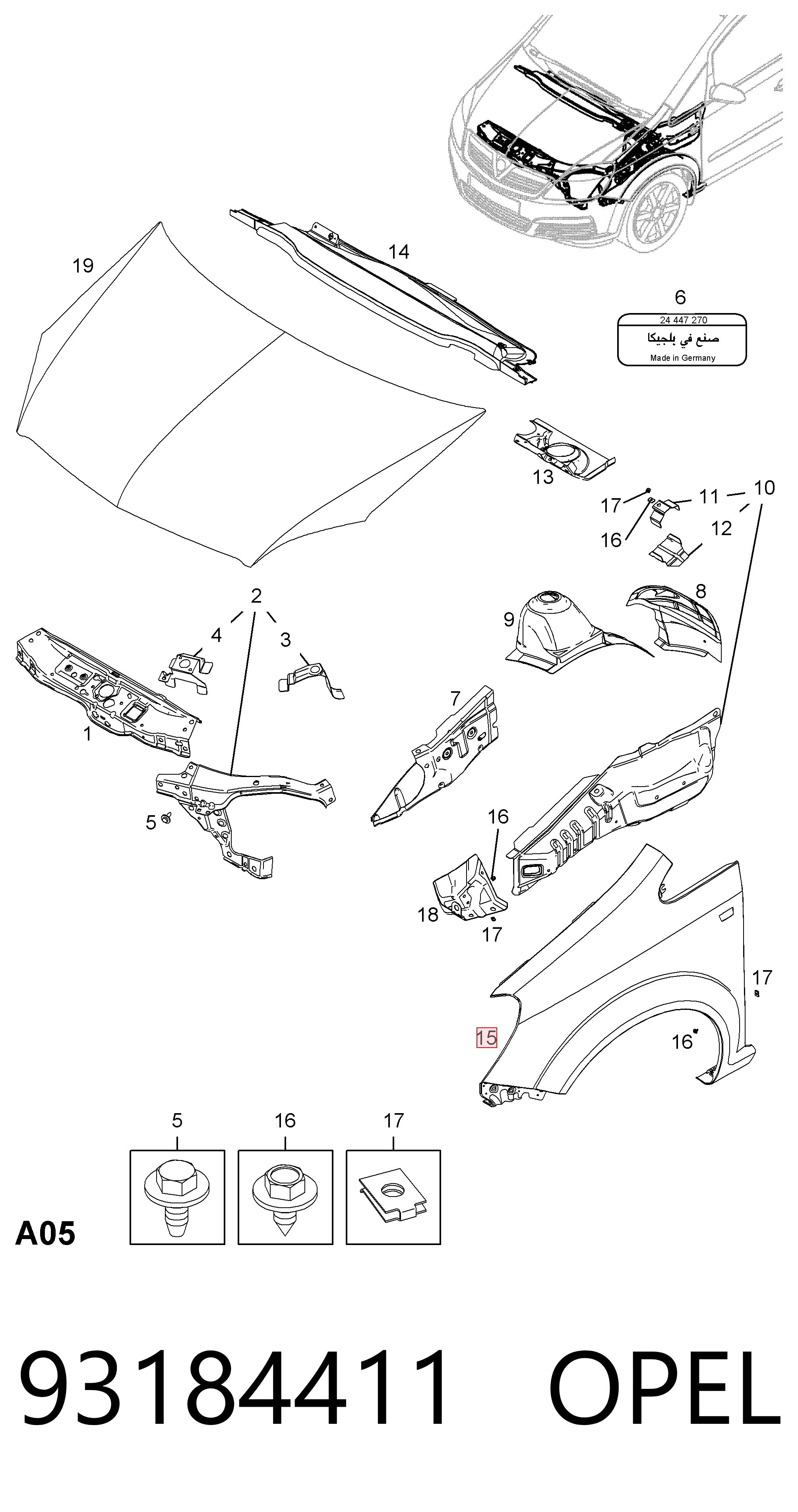 Aleta delantera izquierda Opel Zafira B