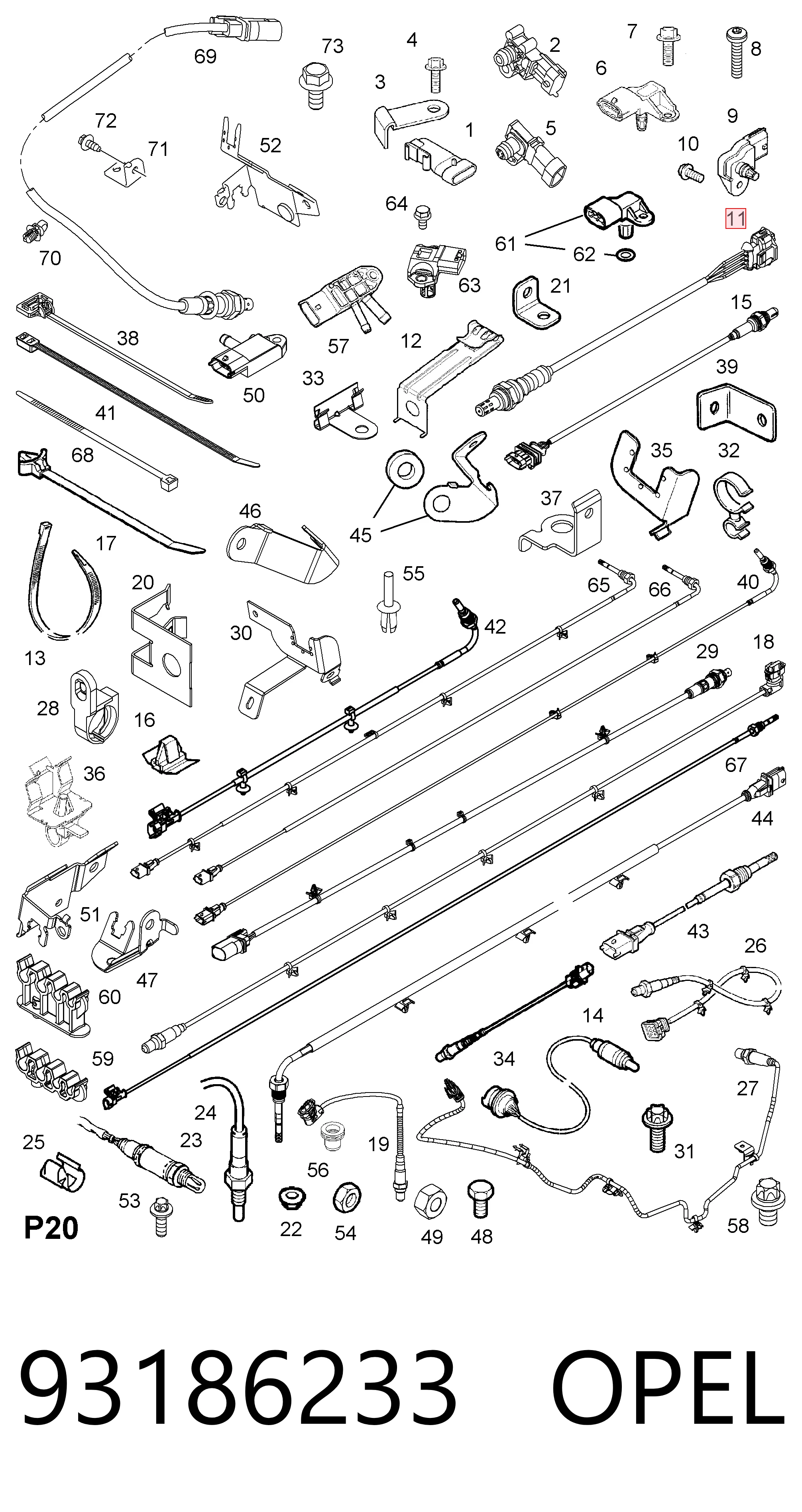 Sensor de oxígeno previo al catalizador 93186233 General Motors