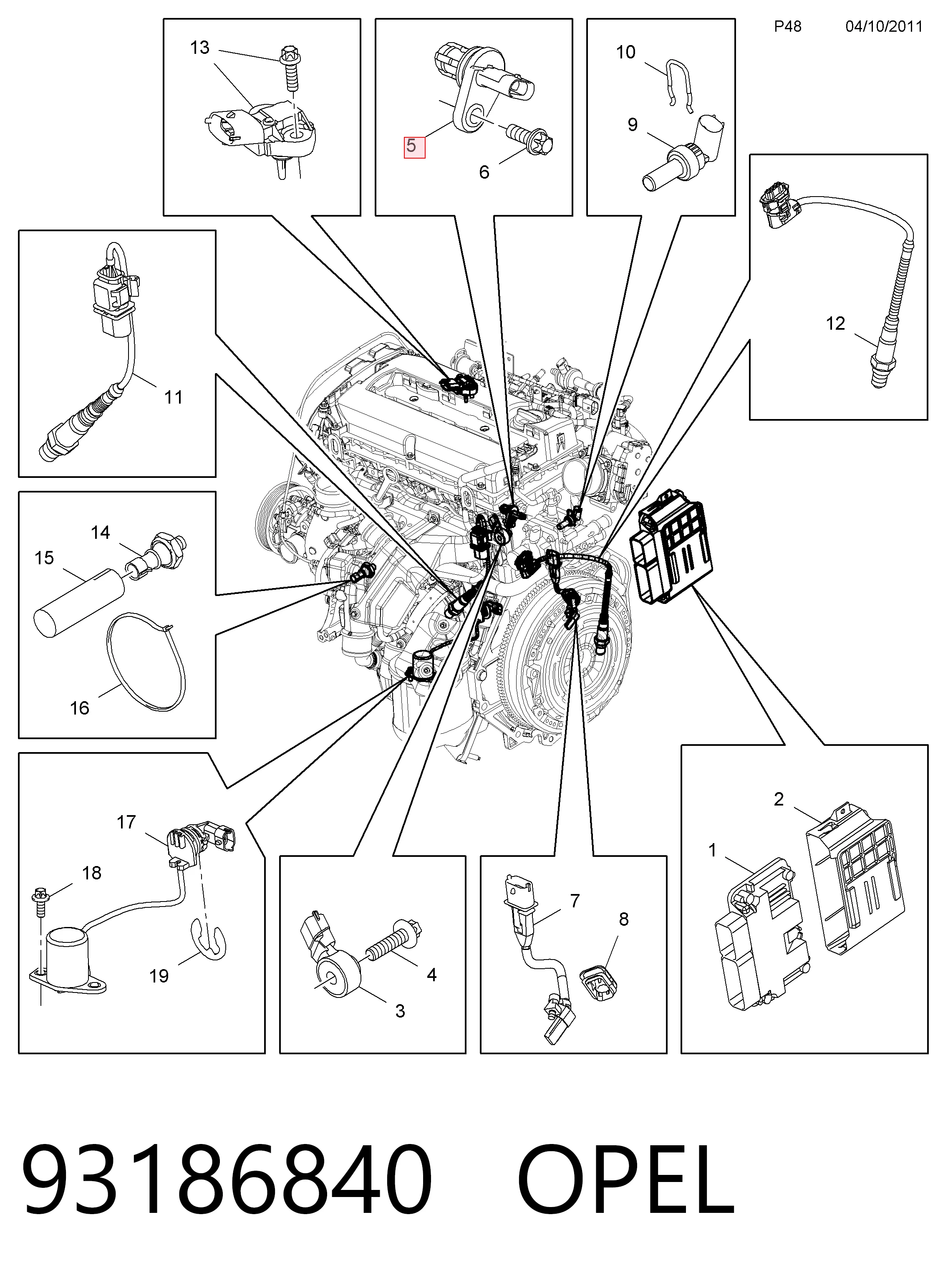 93186840 Opel Sensor posición arbol de levas