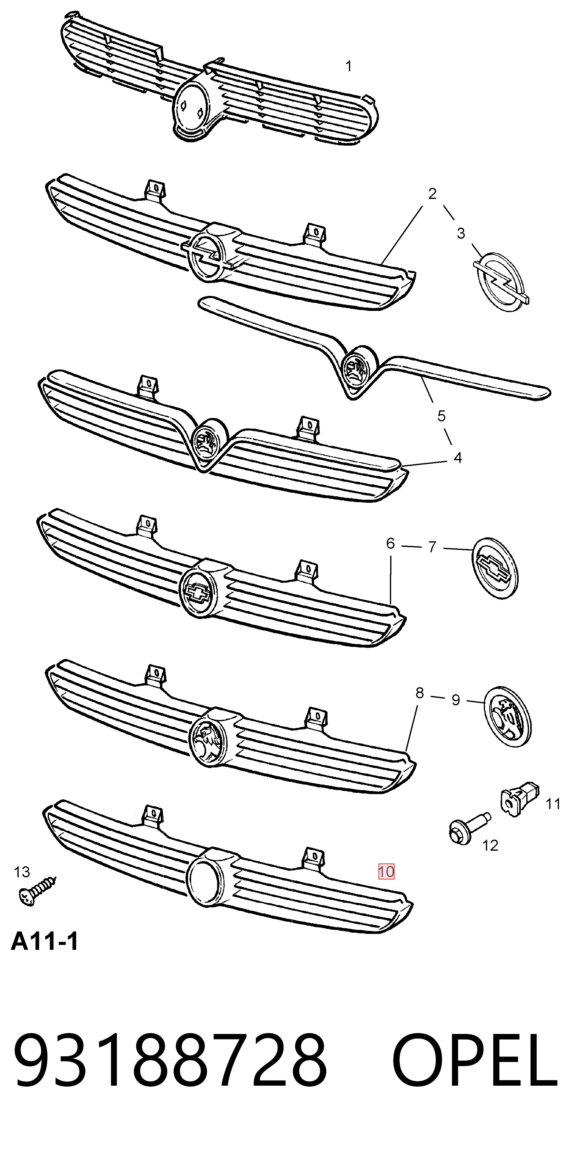  Parrilla Opel Combo 