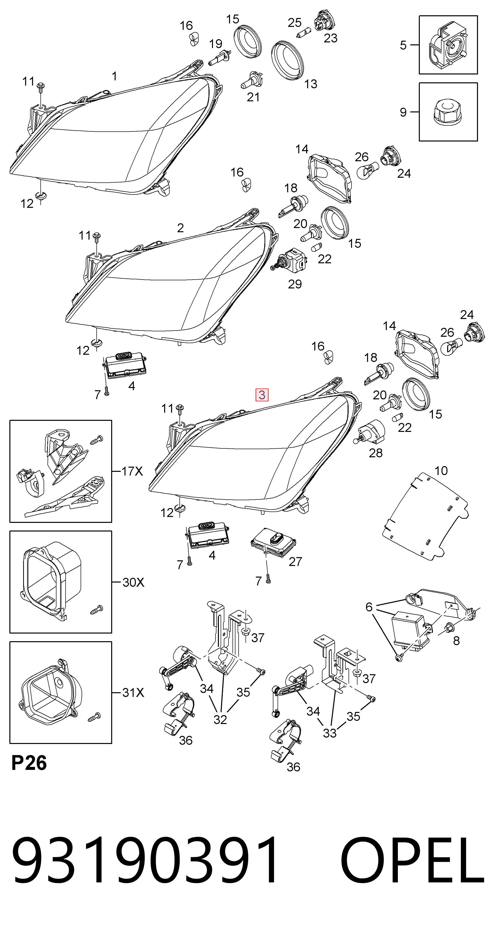 Faro derecho General Motors 93190391 precio, desde 335,41 EUR