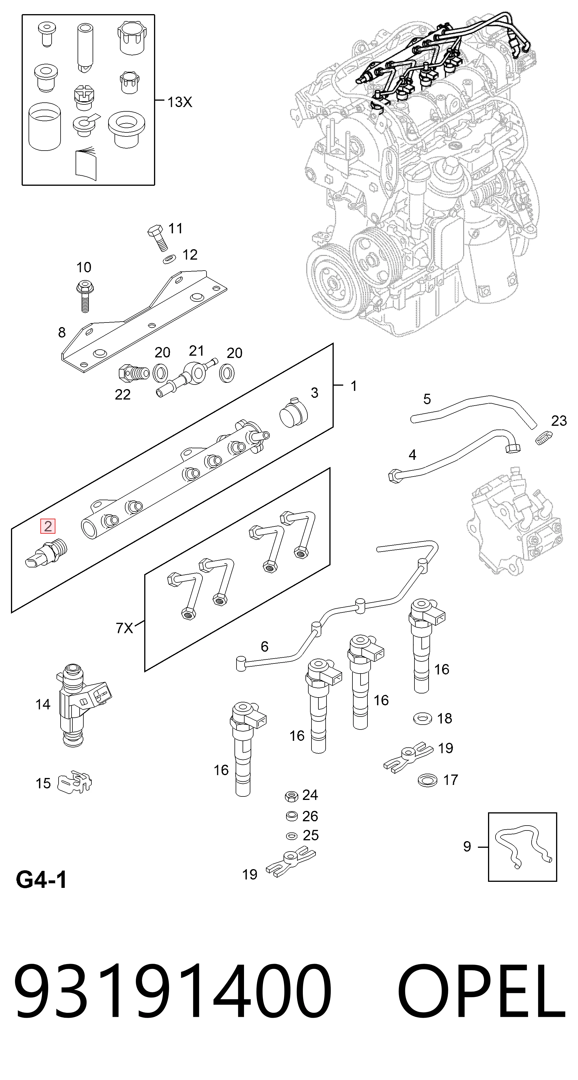 93191400 Opel Sensor de presión de combustible