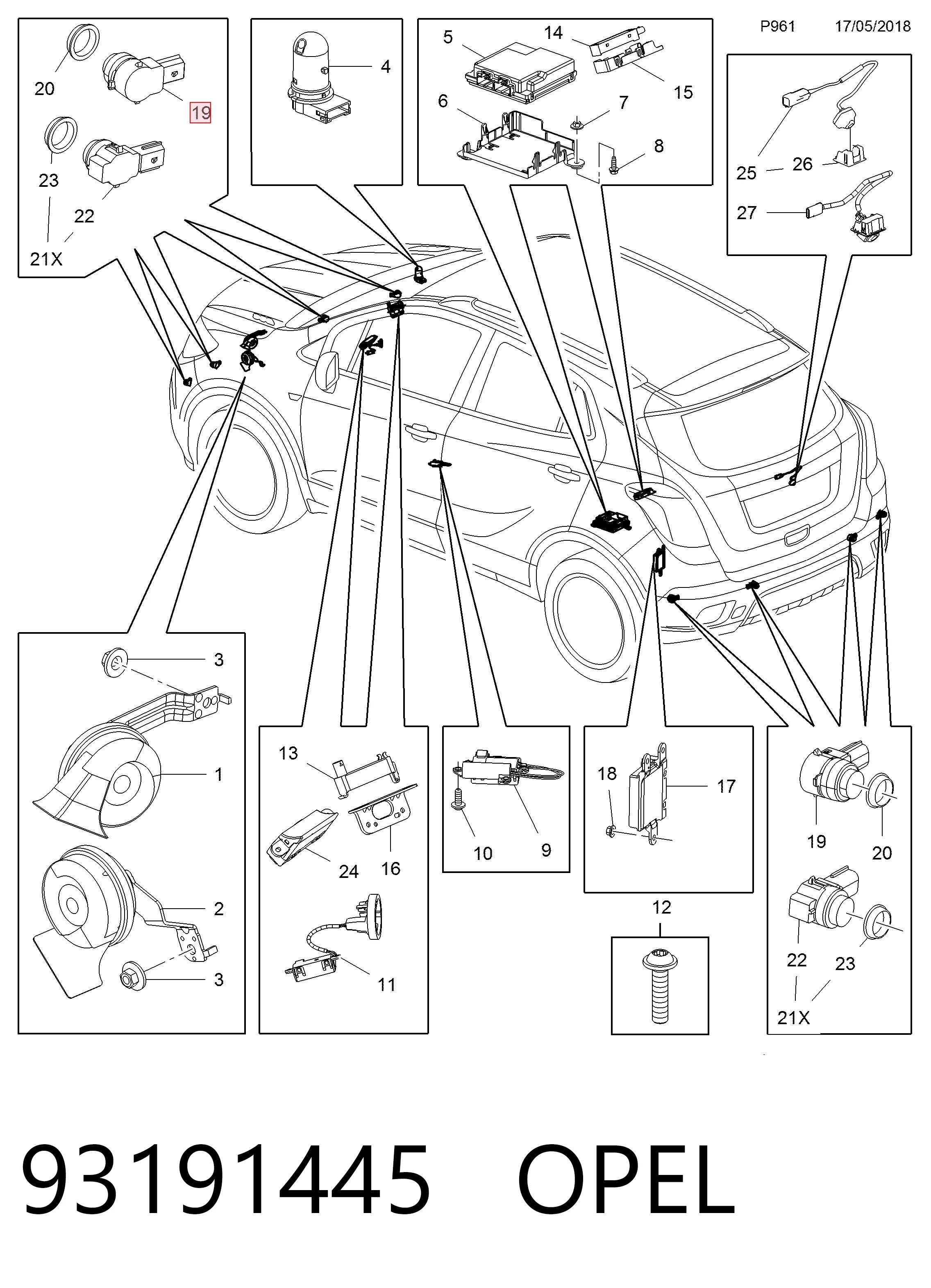 93191445 Opel Sensor alarma de estacionamiento trasero 