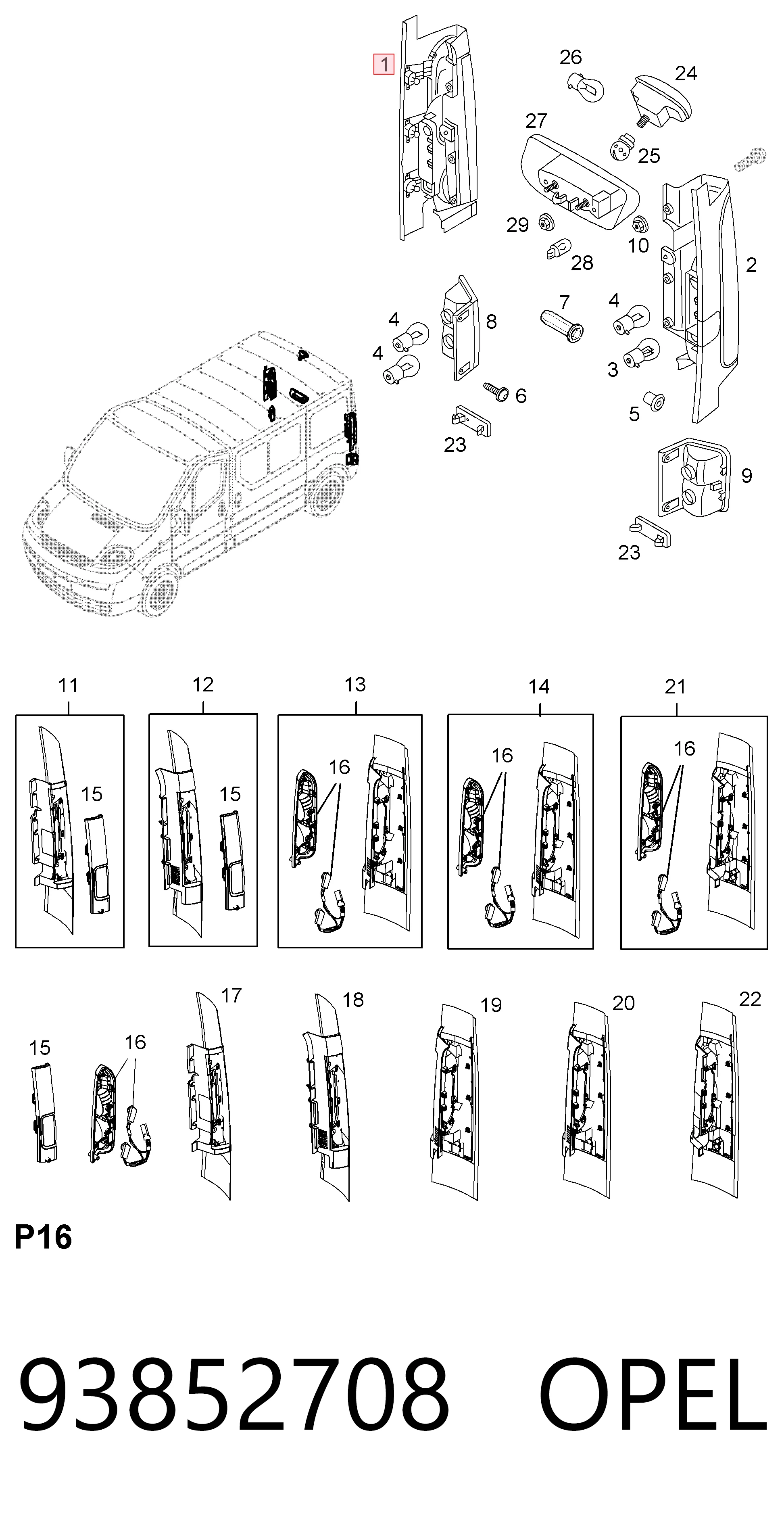 93852708 Peugeot/Citroen Piloto trasero derecho