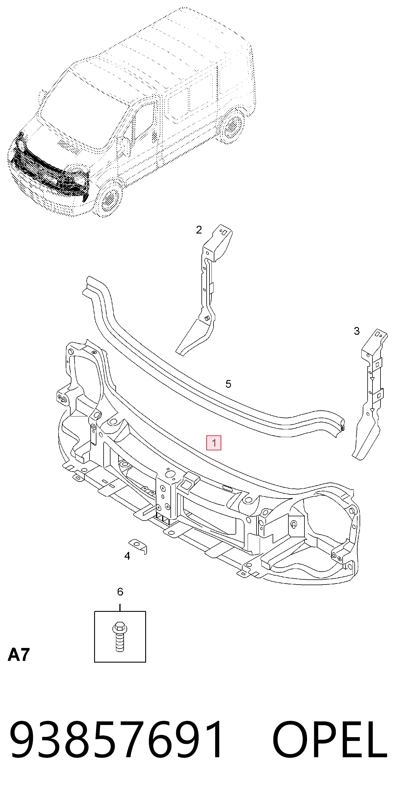 Soporte de radiador completo (panel de montaje para foco) para Opel Vivaro A F7