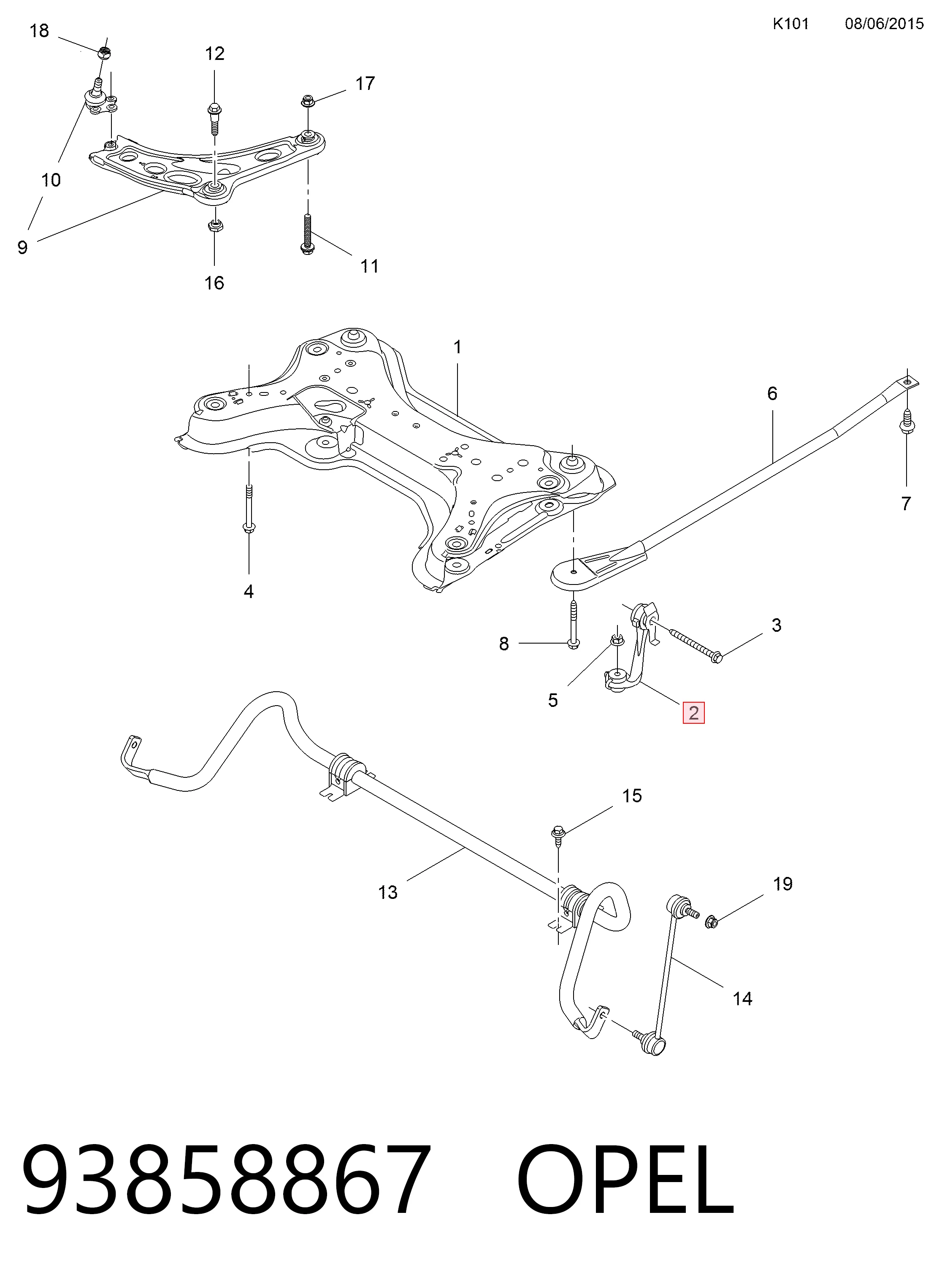 93858867 General Motors Barra de refuerzo del brazo inferior delantero izquierdo