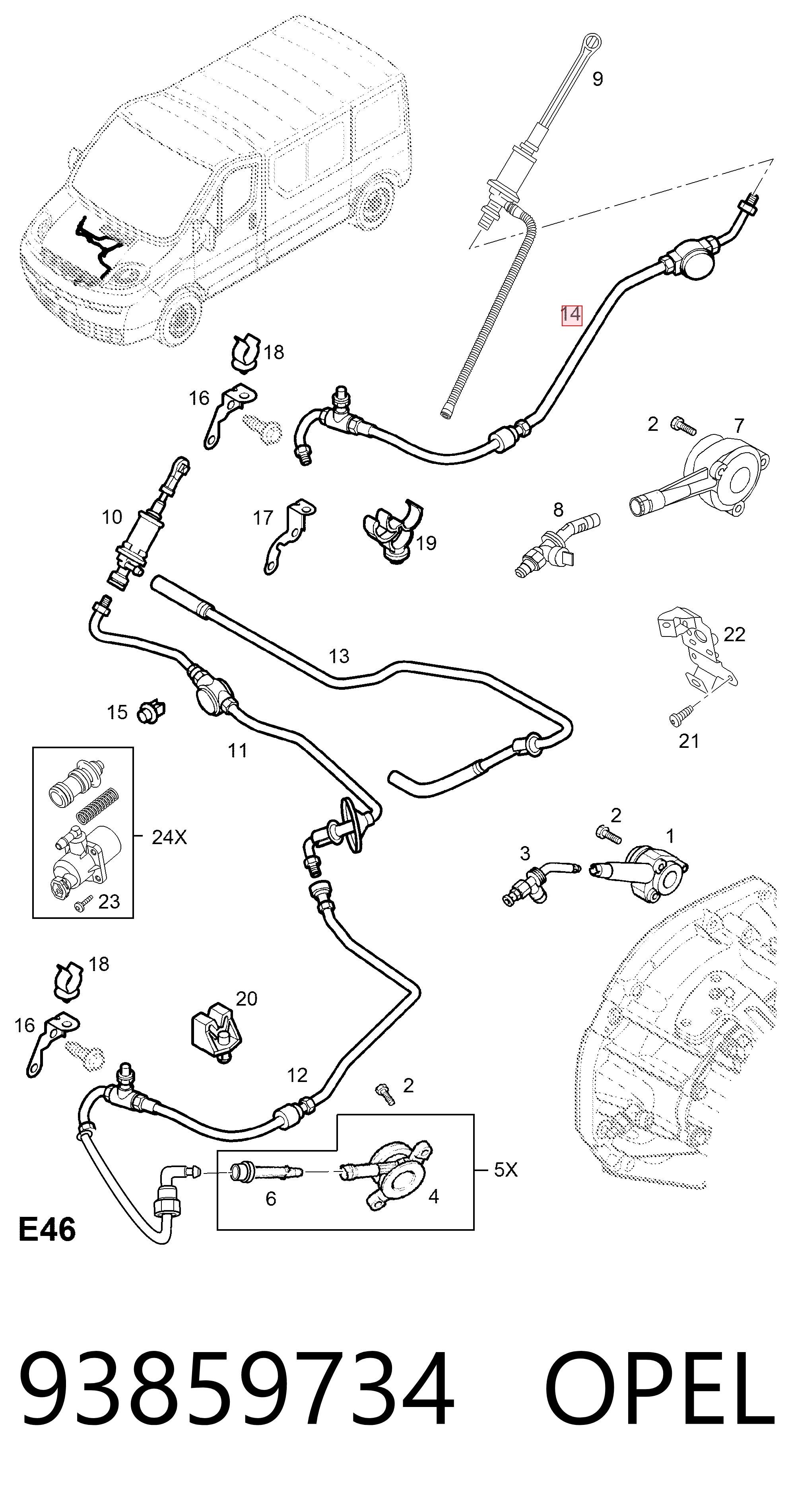Manguera de embrague 93859734 OPEL