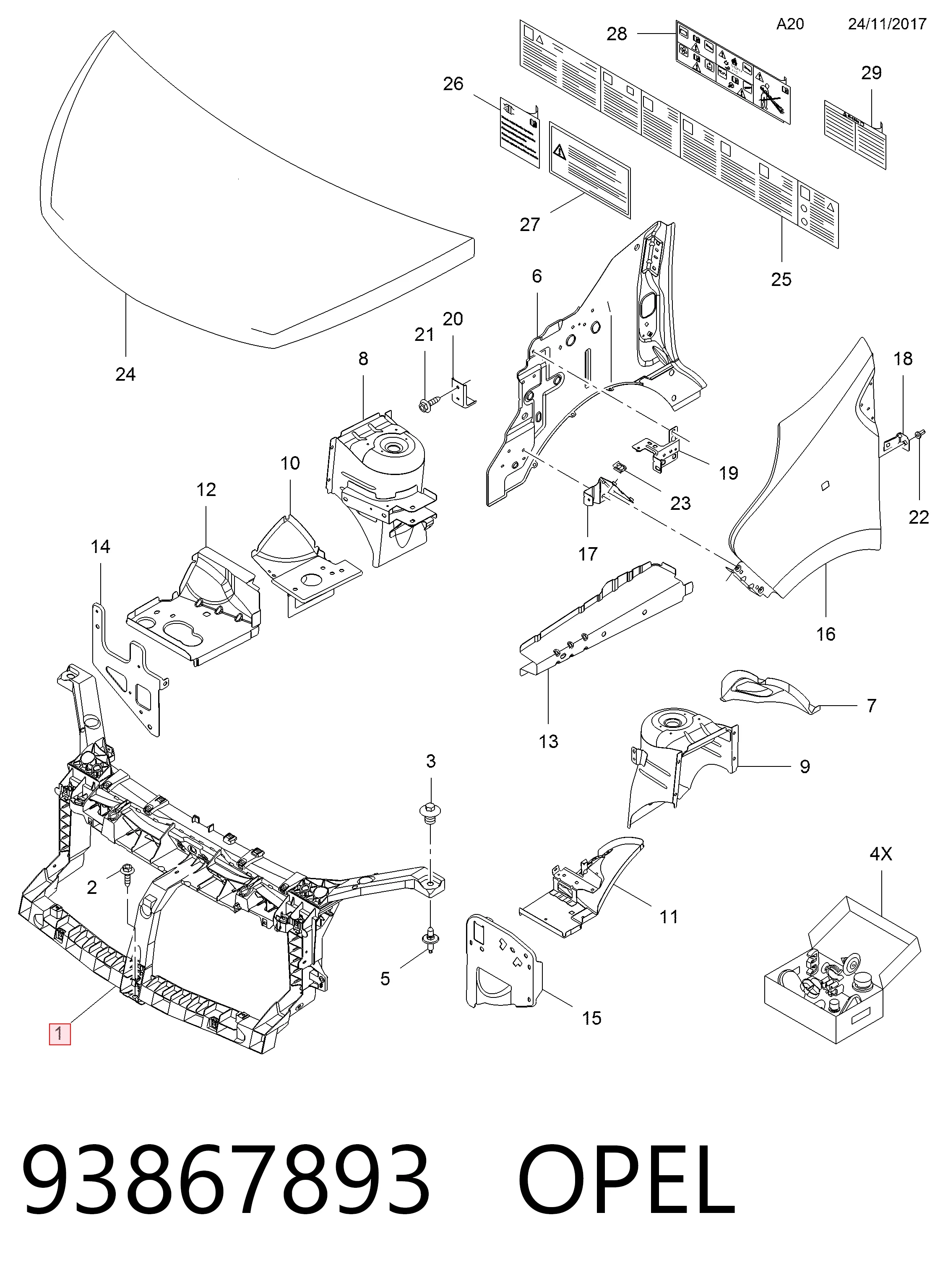 Comprar 93867893 General Motors Soporte de radiador
