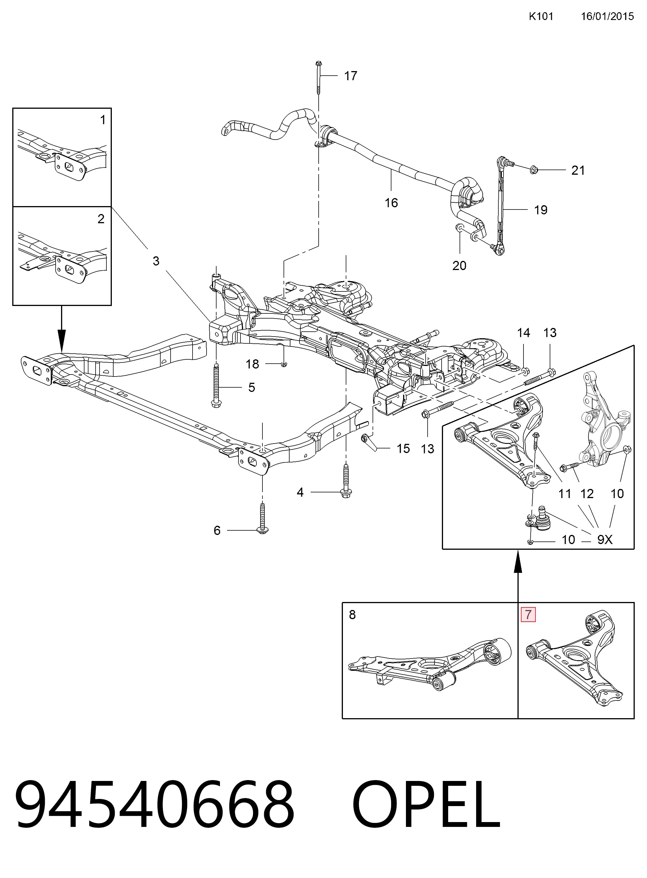 94540668 Opel Brazo inferior izquierdo de la suspensión delantera
