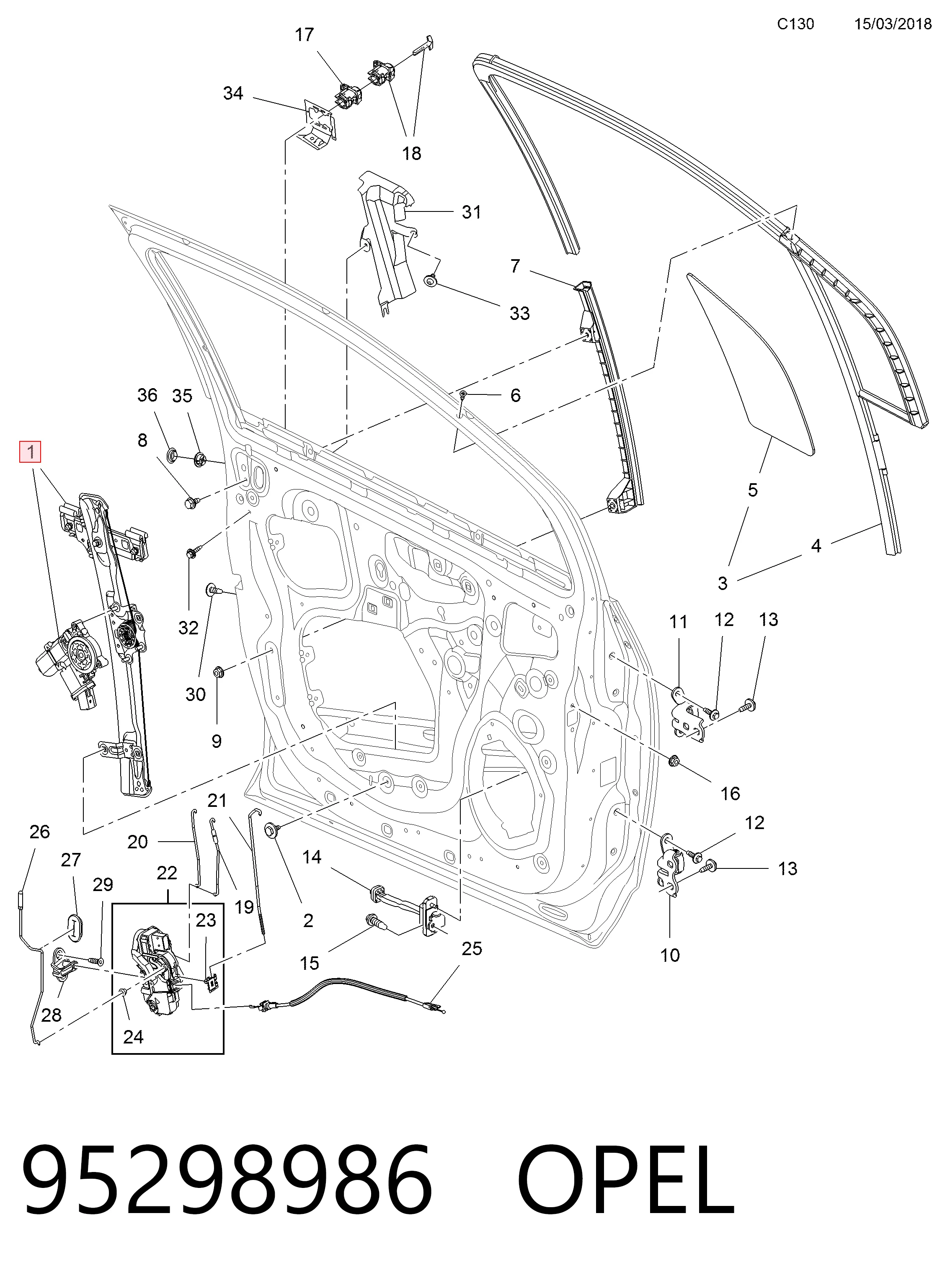 Mecanismo elevalunas delantero derecha Opel Mokka I