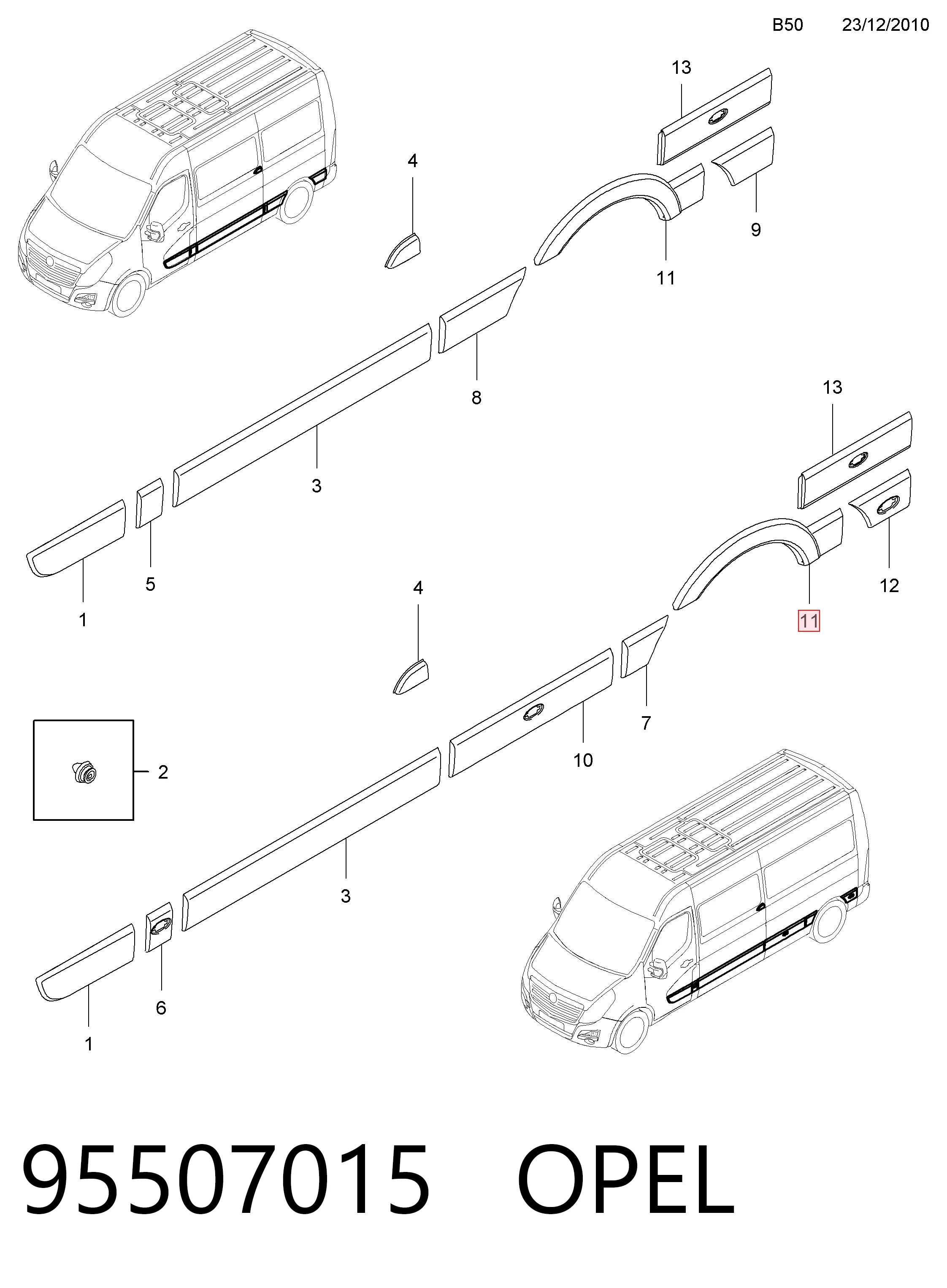 95507015 Peugeot/Citroen Moldura de guardabarros trasero izquierdo
