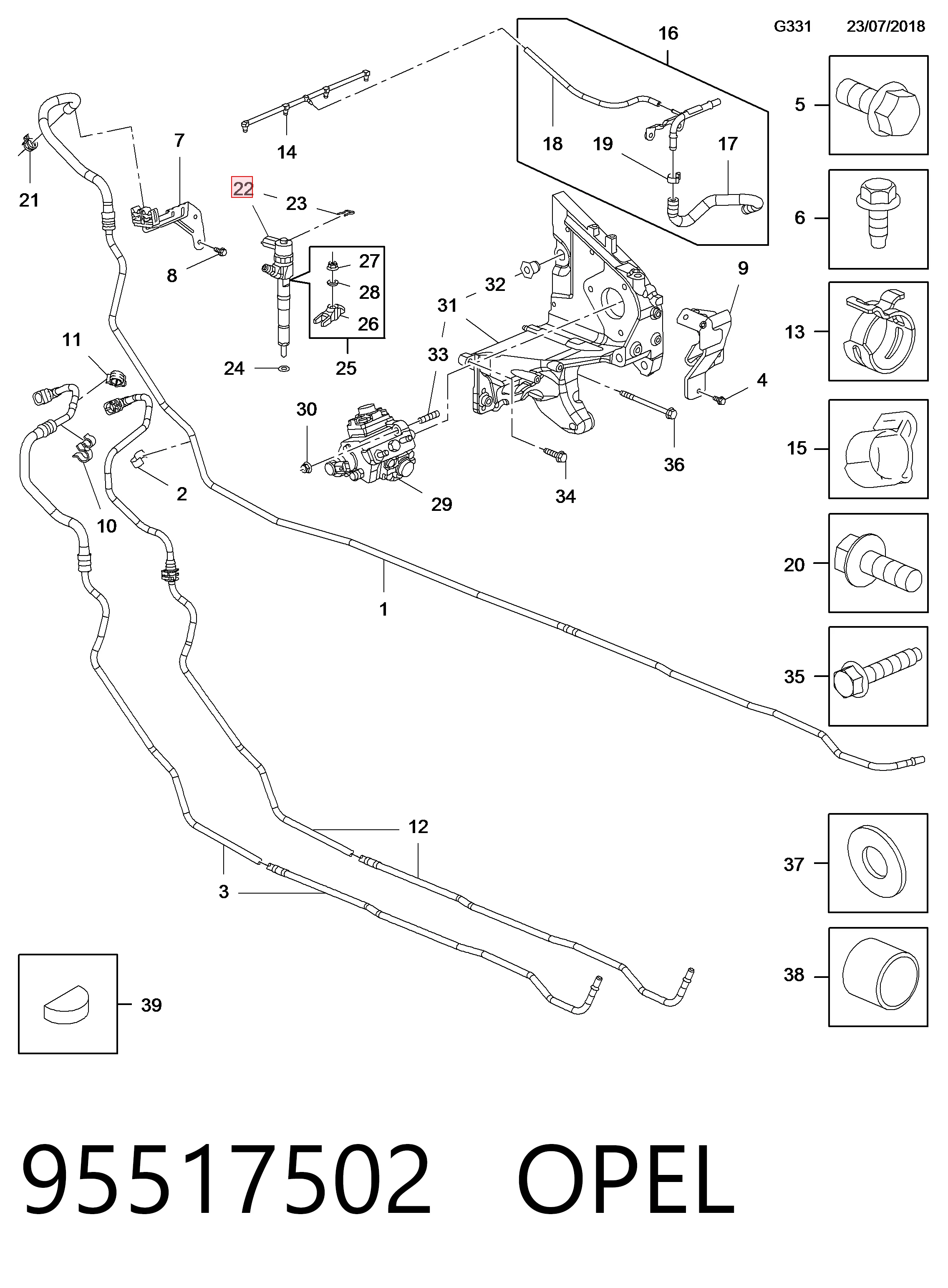 95517502 Opel Inyector de combustible