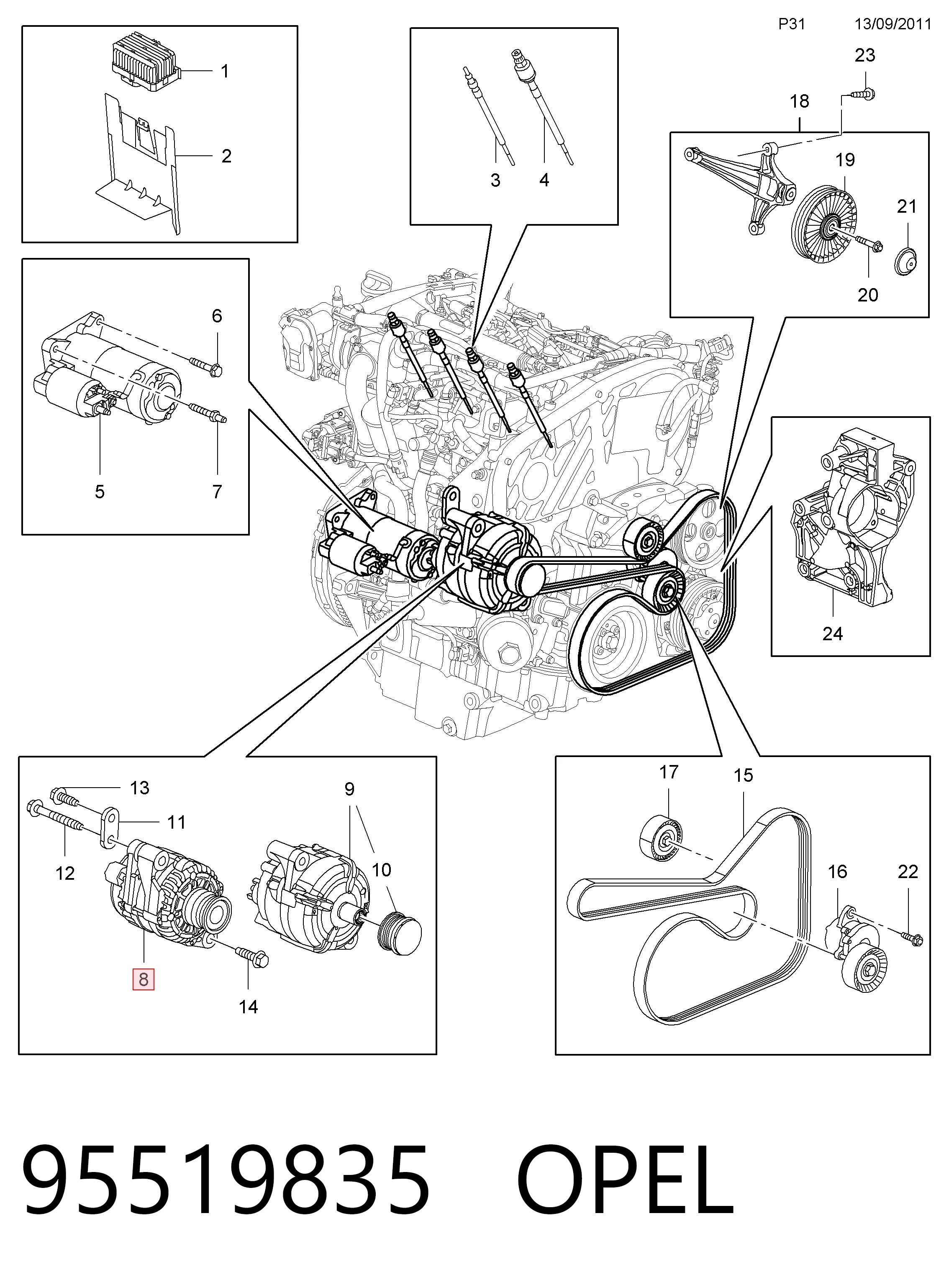 95519835 Opel Alternador de coche