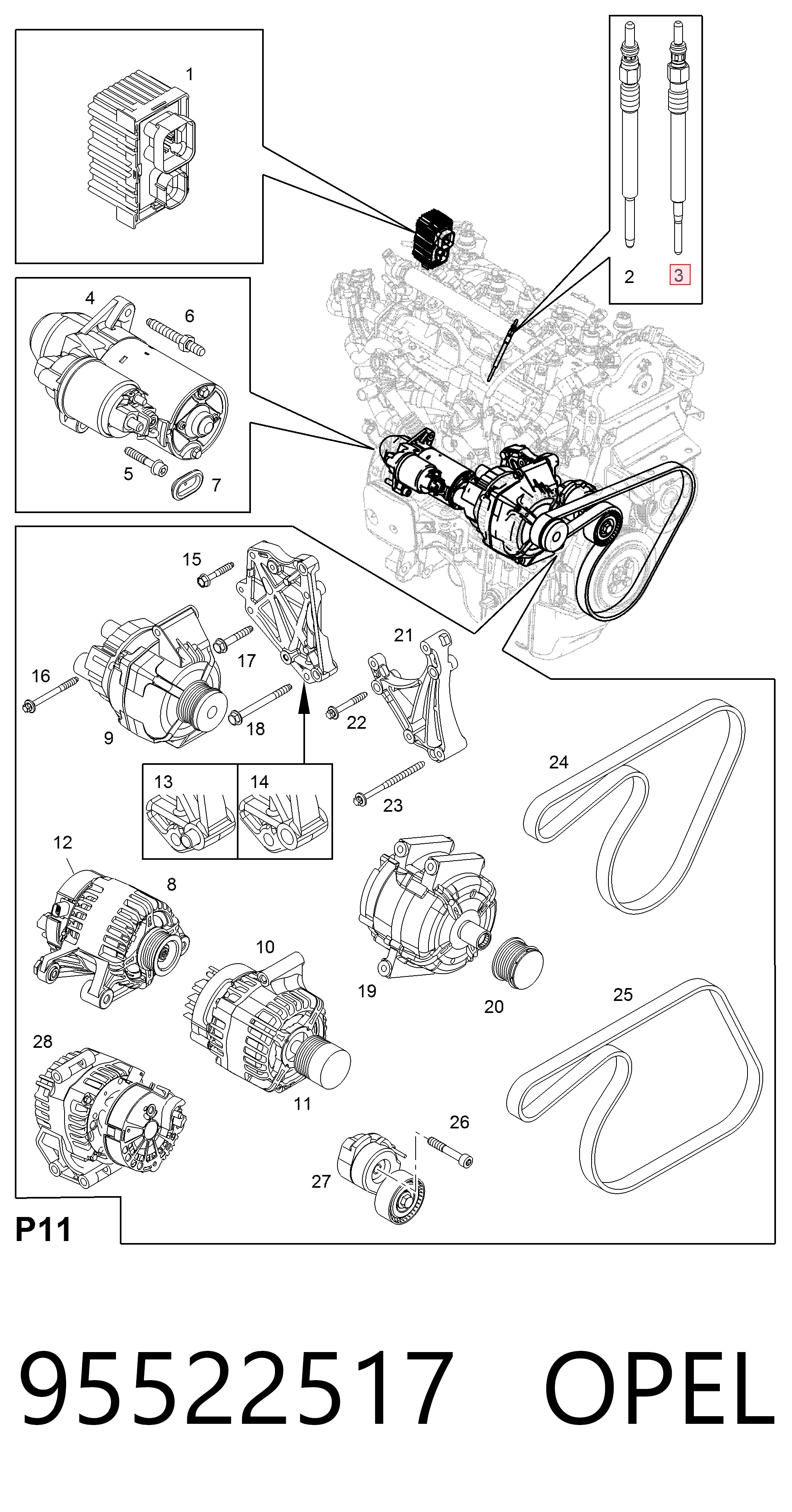 95522517 Opel Bujías de calentamiento