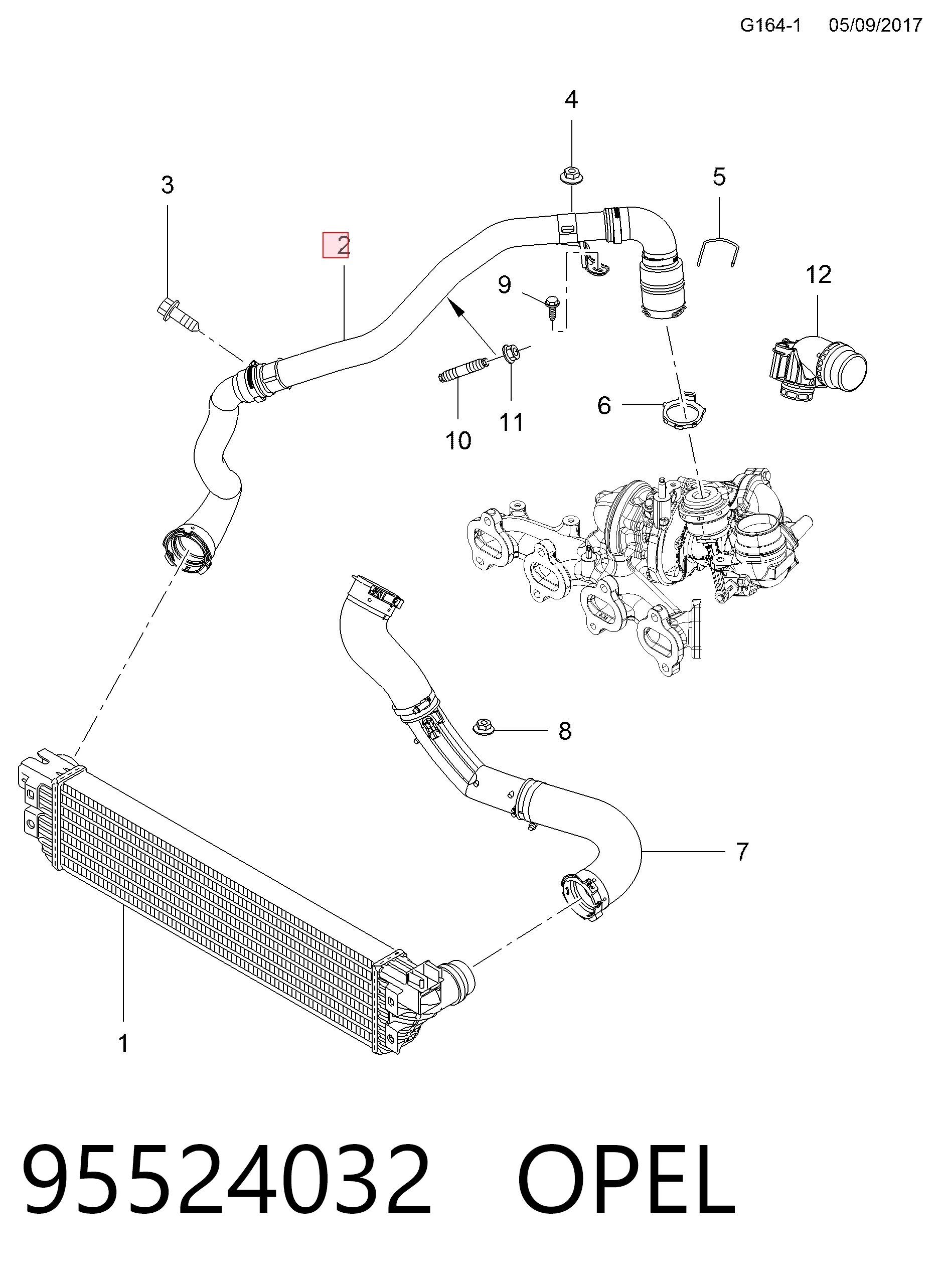 Tubo flexible de aire de sobrealimentación General Motors 95524032
