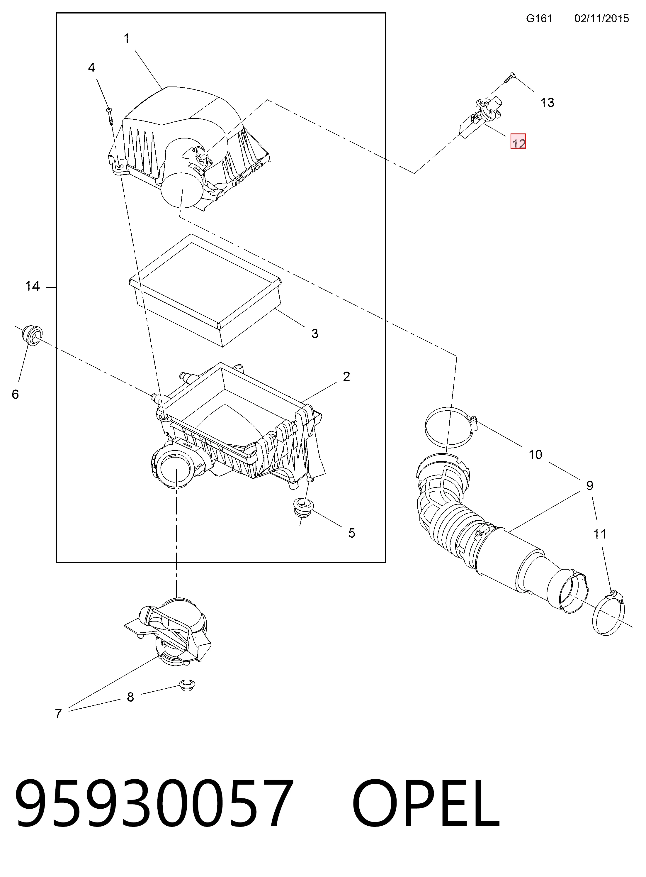 95930057 Opel Sensor de flujo de aire