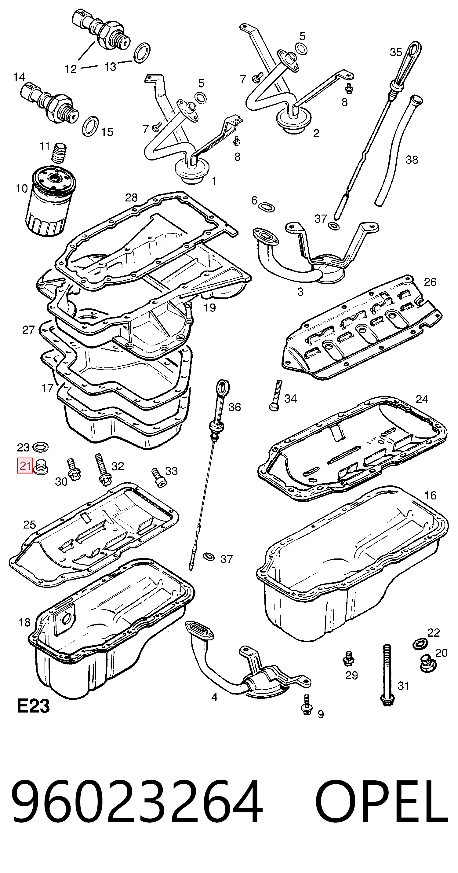 96023264 Opel Tapón del cárter de aceite