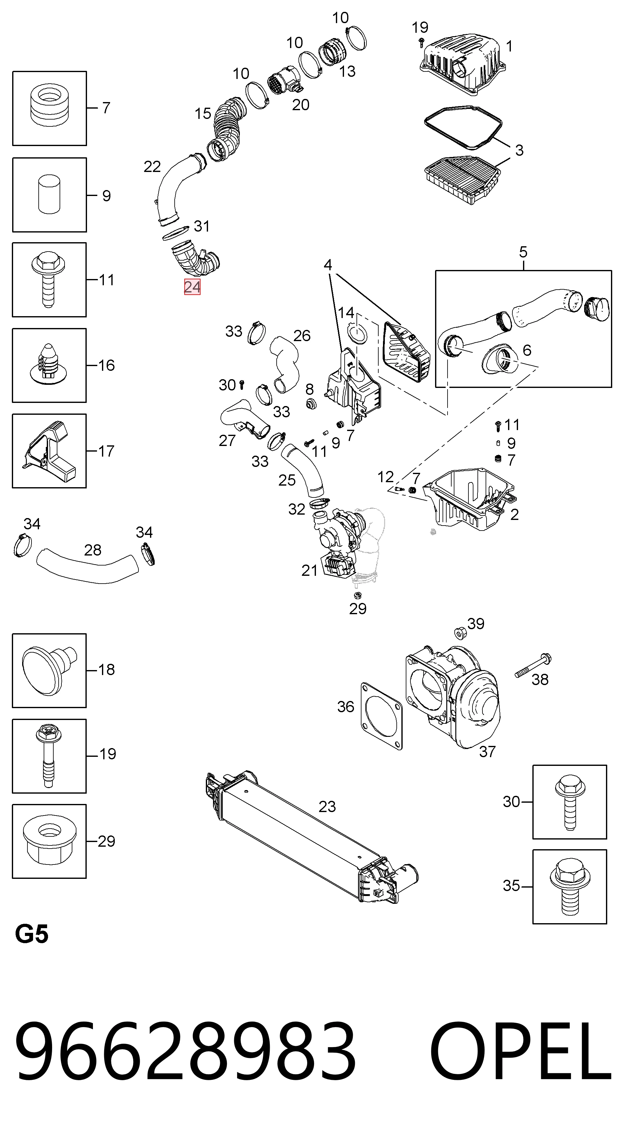 96628983 Opel Tubo de admisión de aire al turbocompresor