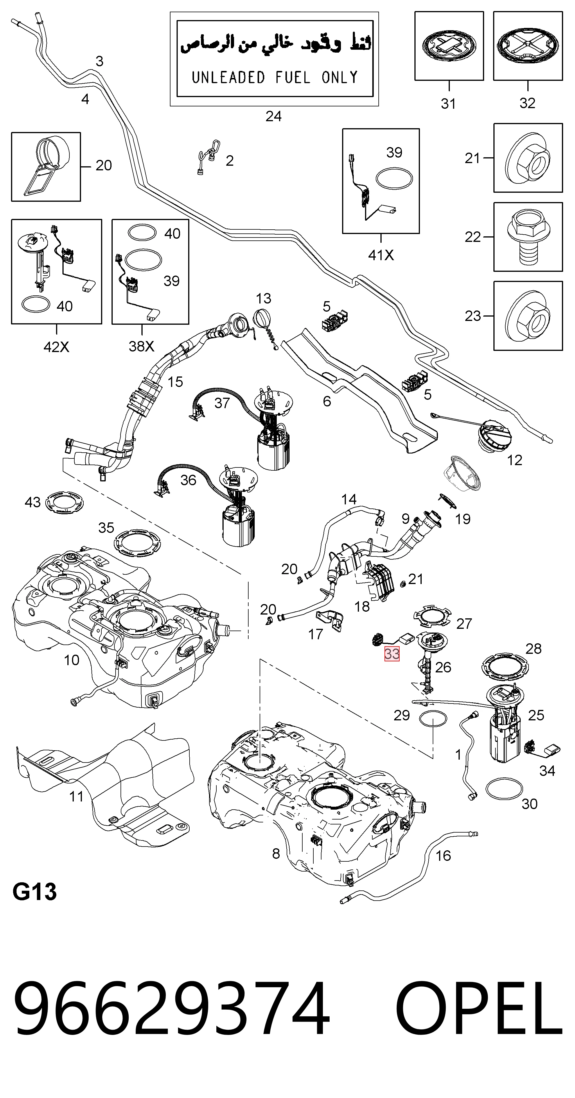 96629374 Opel Sensor de nivel de combustible derecho