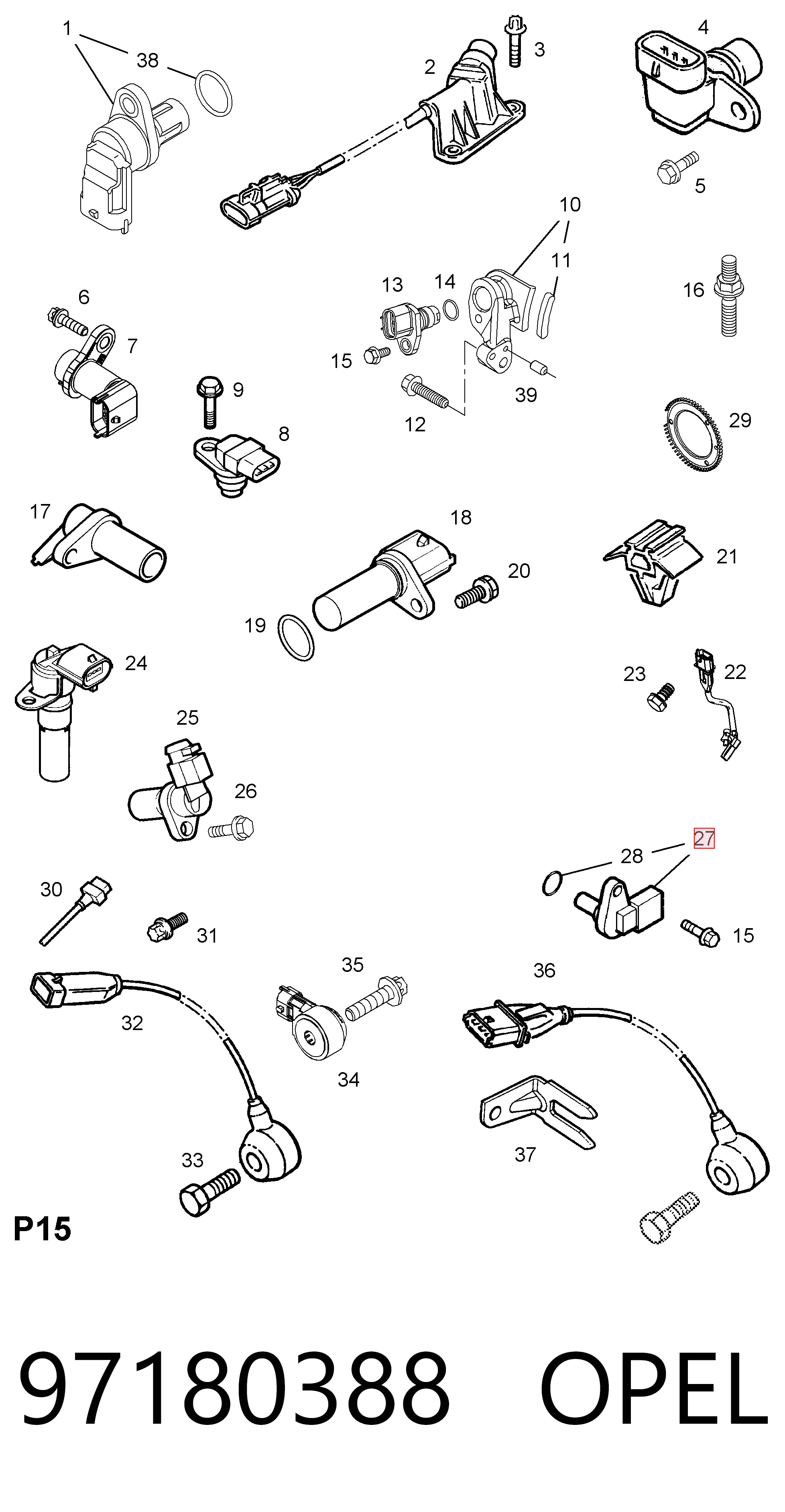 97180388 Opel Sensor de posición del cigüeñal