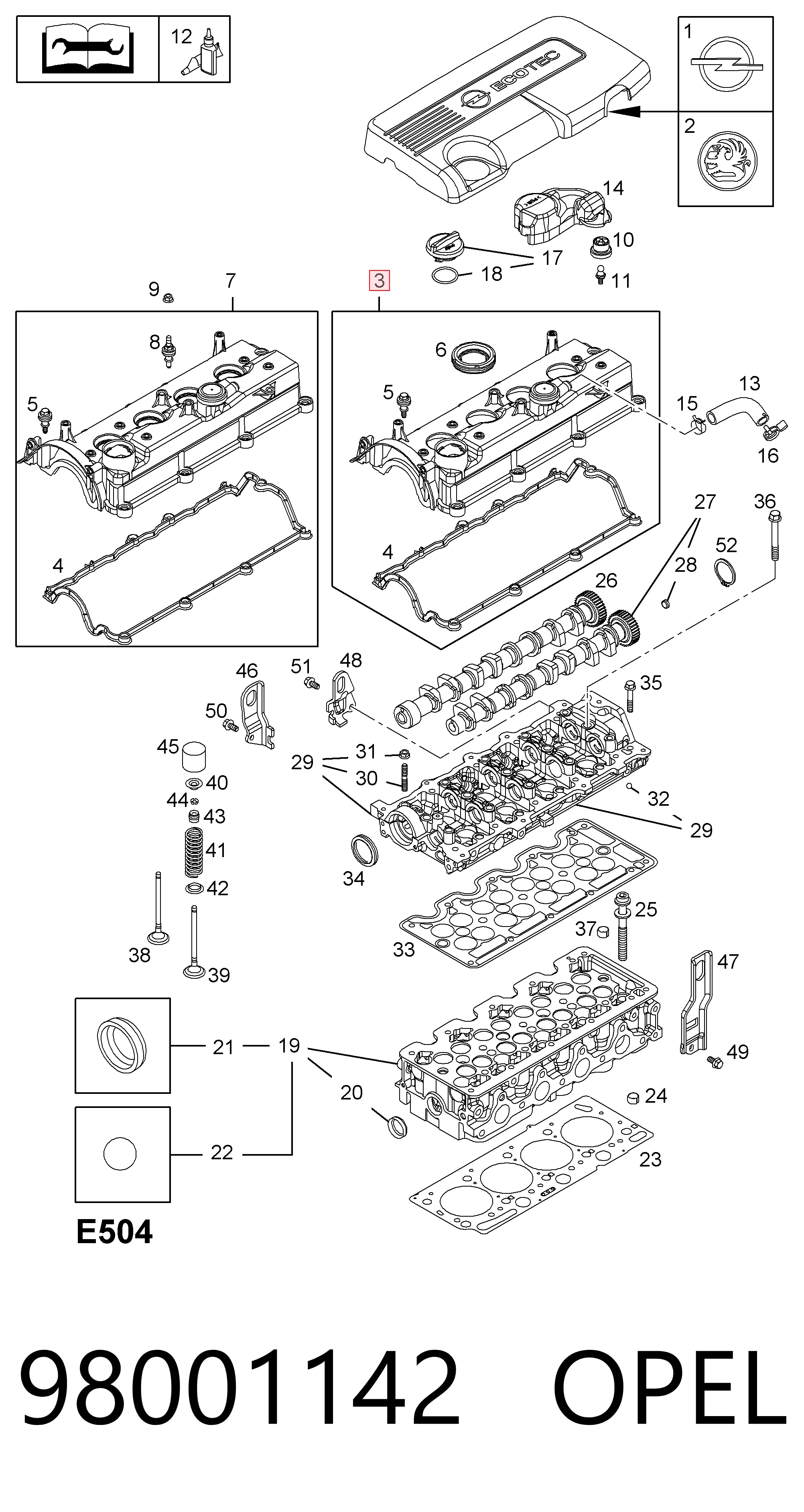 98001142 Opel Tapa de culata