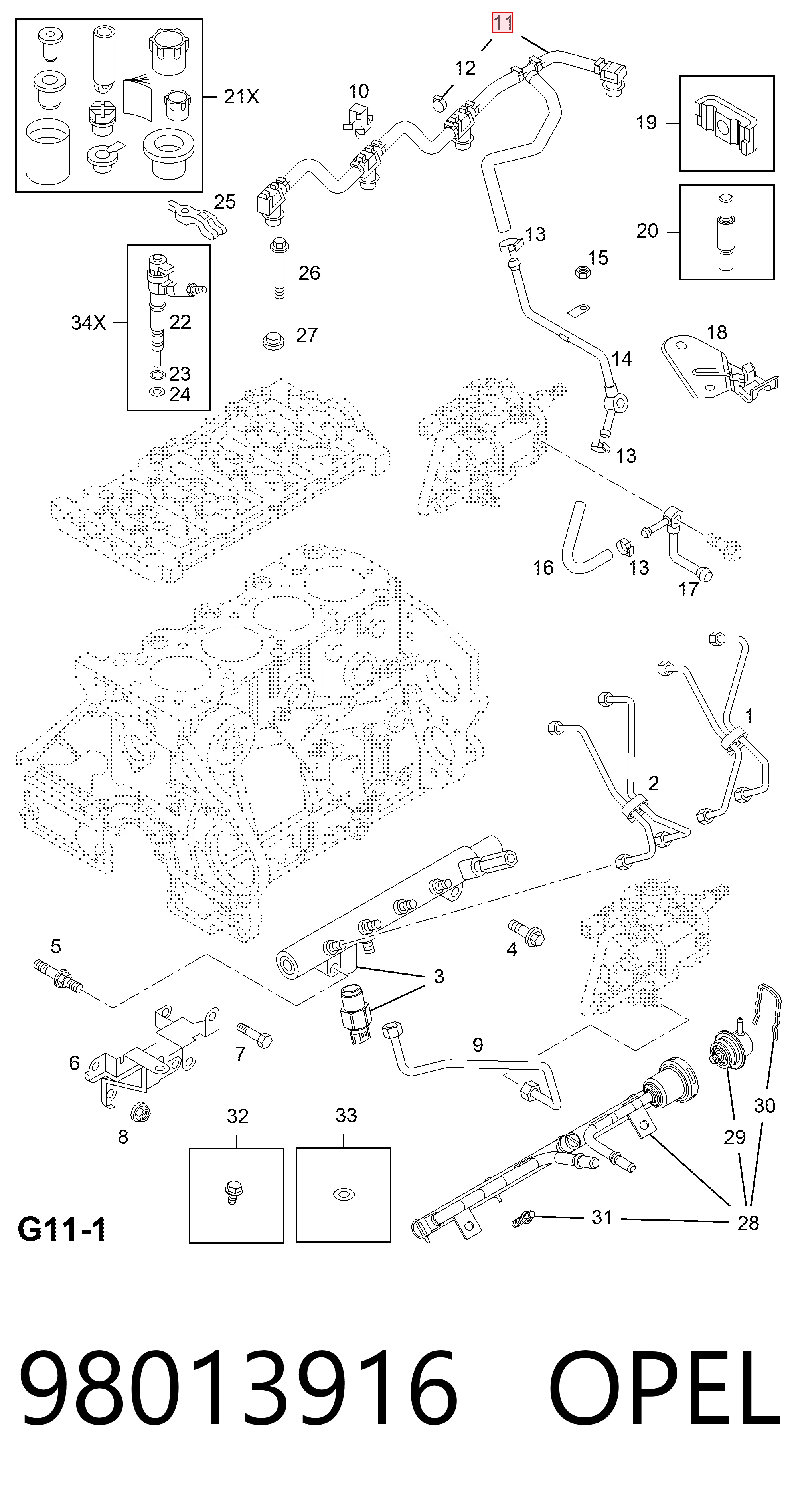 Tubería de retorno de combustible de los inyectores 98134951 Peugeot/Citroen