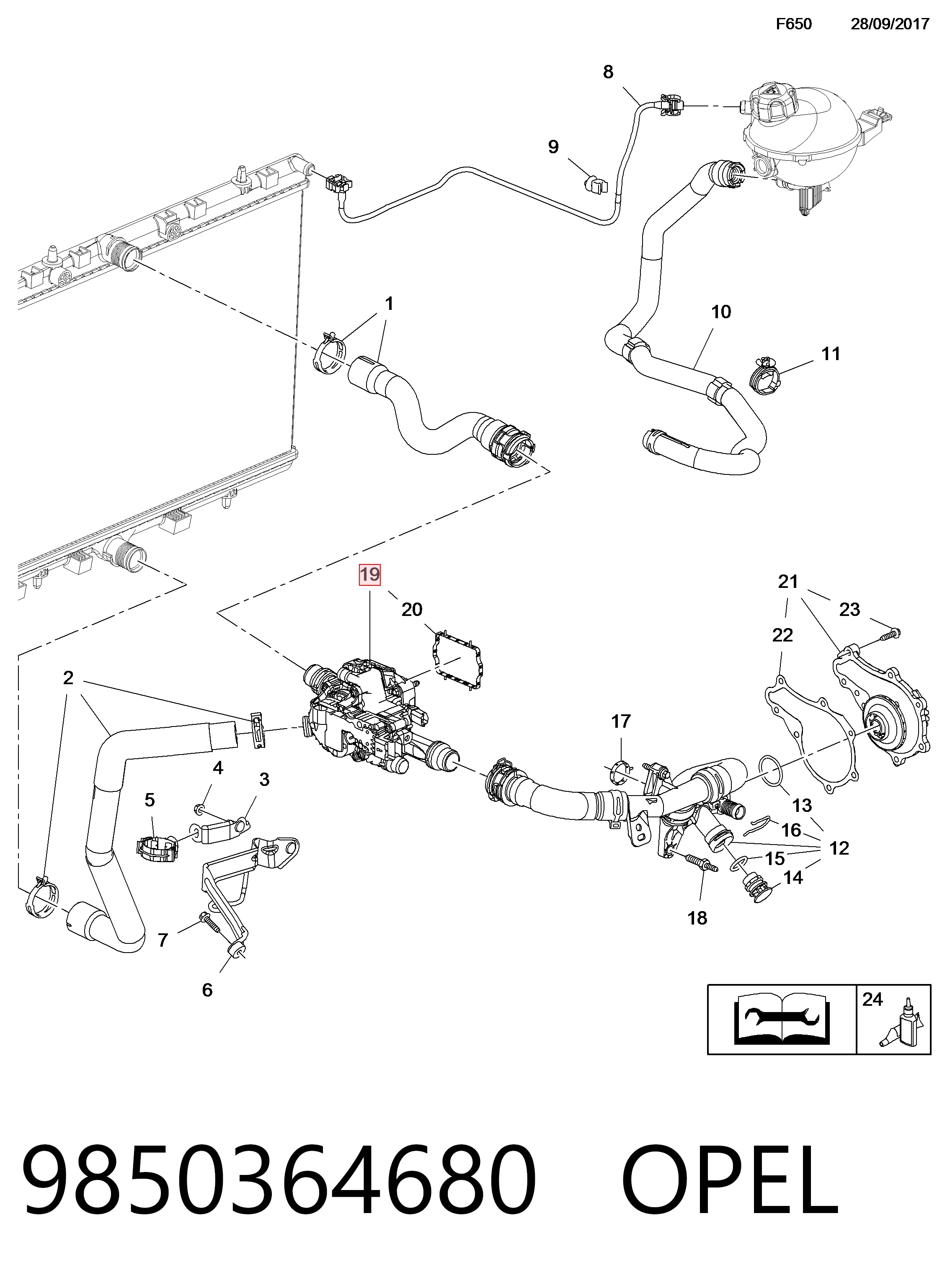9850364680 Opel Caja del termostato