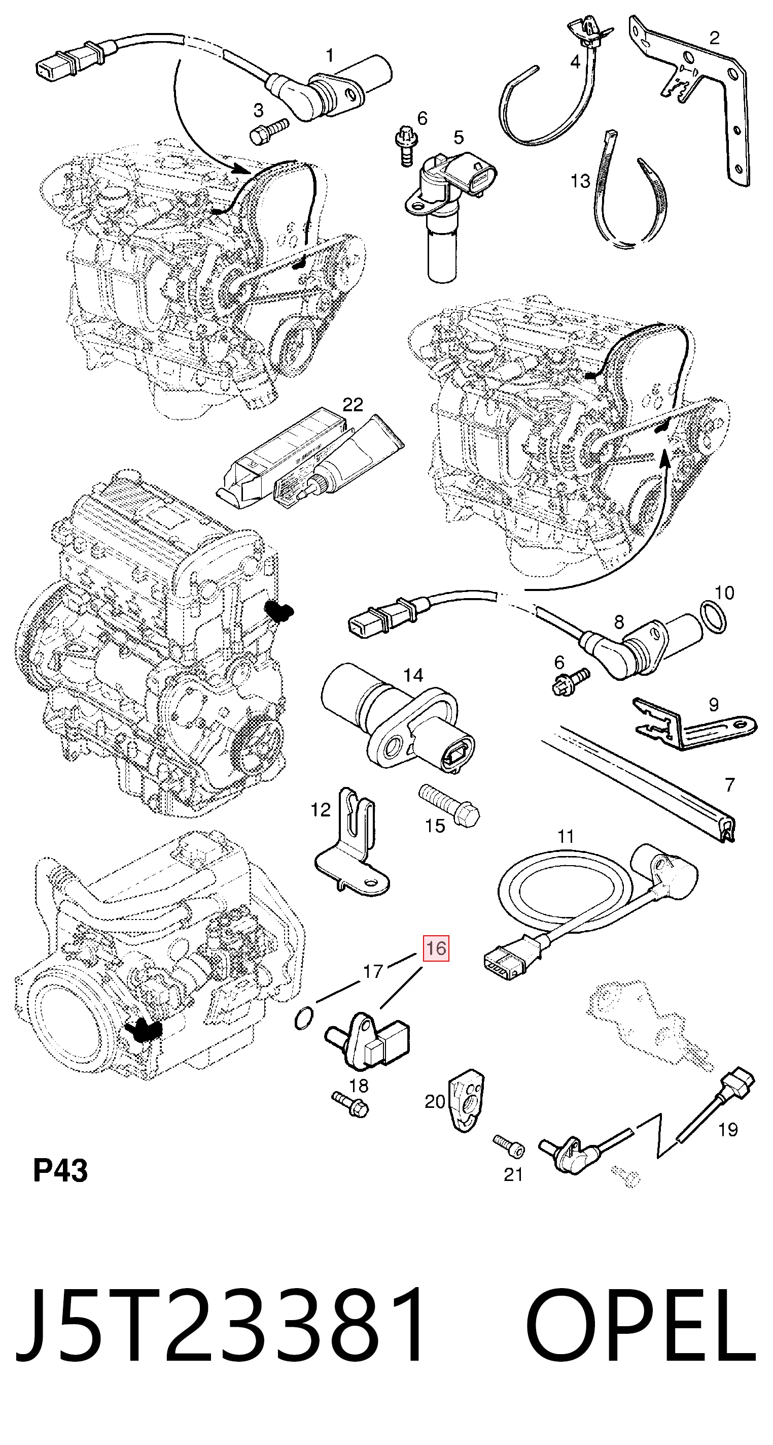 J5T23381 Opel Sensor de posición del cigüeñal