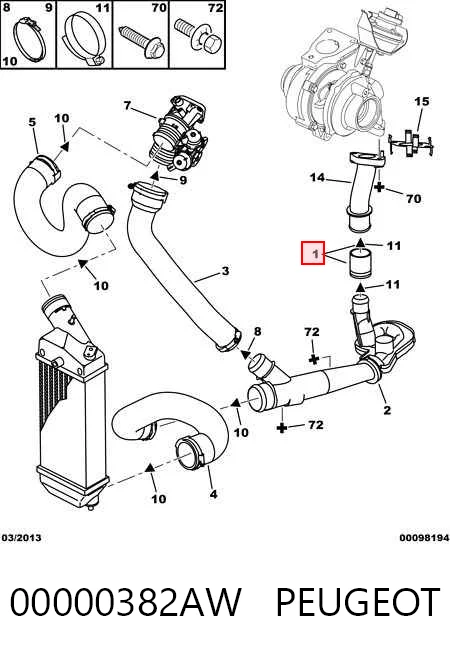 Tubo de salida de aire del turbocompresor 00000382AW PEUGEOT