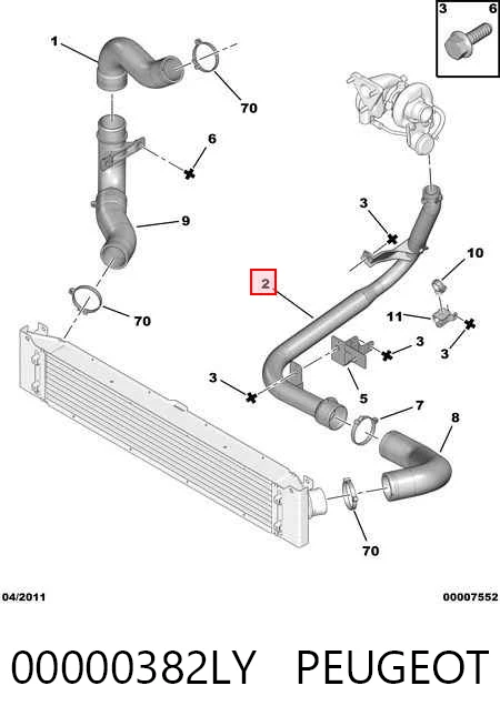 Tubo de admisión de aire al turbocompresor 00000382LY PEUGEOT