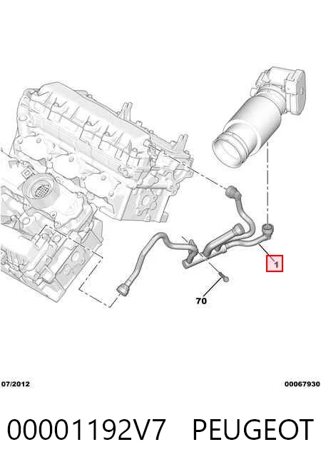 Tubo de ventilación del cárter (separador de aceite) 00001192V7 PEUGEOT