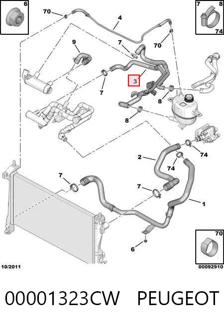Manguera (tubo) del sistema de refrigeración 00001323CW PEUGEOT